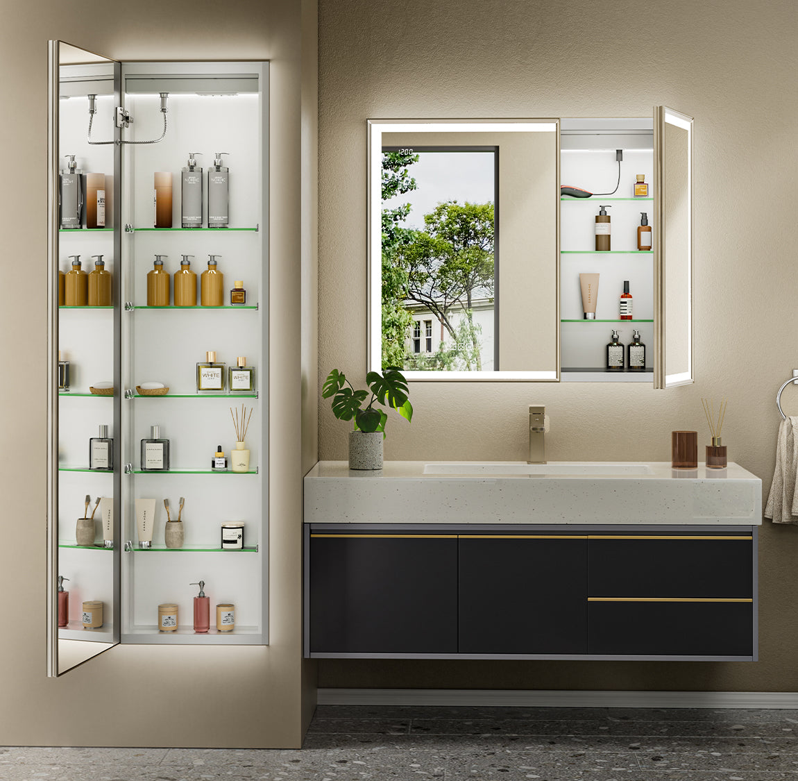 16"×60" Tall LED Medicine Cabinet with Mirror – Left Hinge