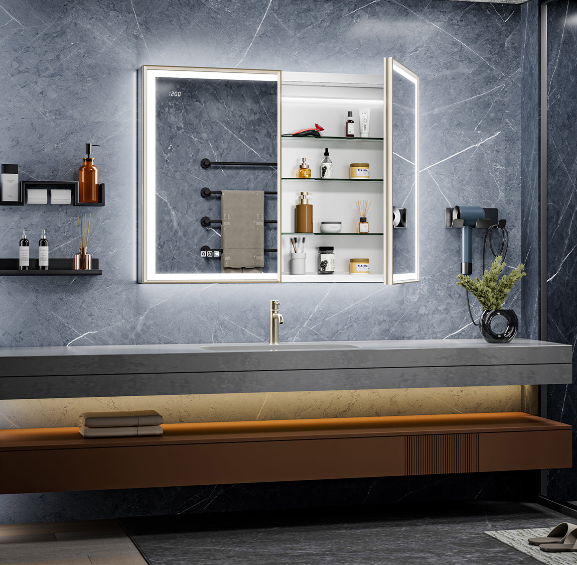 LumiEdge 40x30'' Beveled Nickel-Framed LED Medicine Cabine