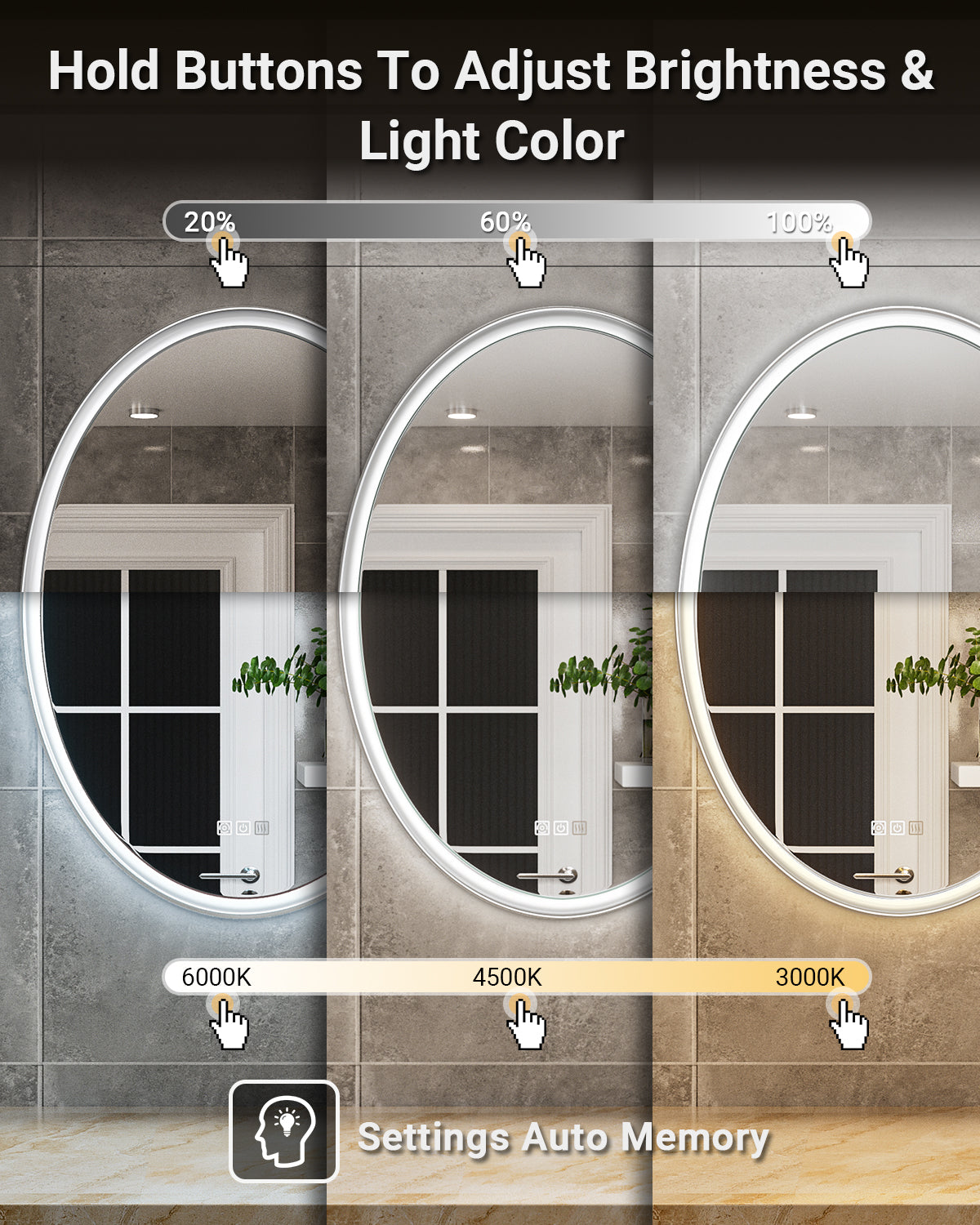 ArcLuxe 24x36'' Oval LED Bathroom Mirror