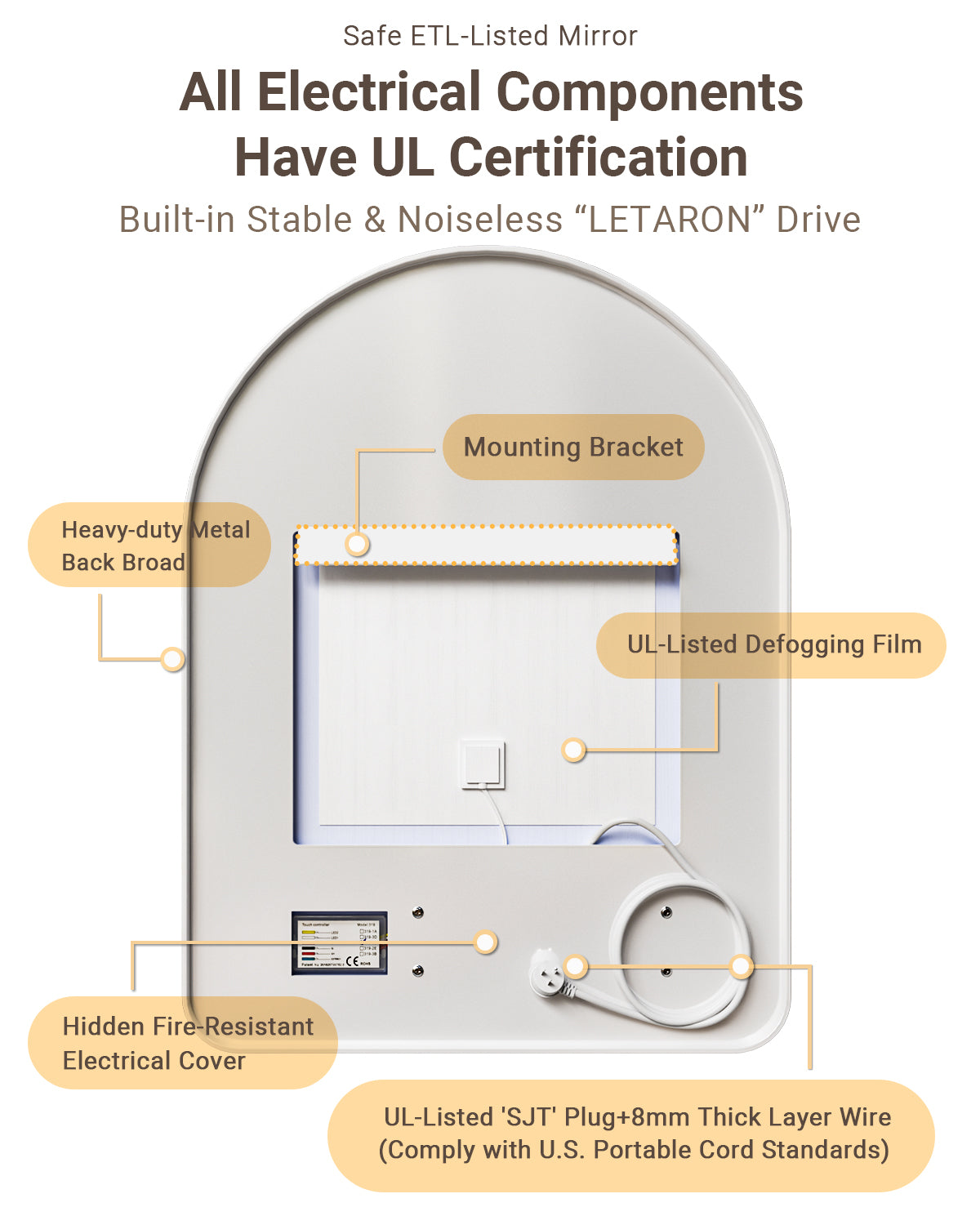 ArcLuxe 40x30'' Arched LED Bathroom Mirror