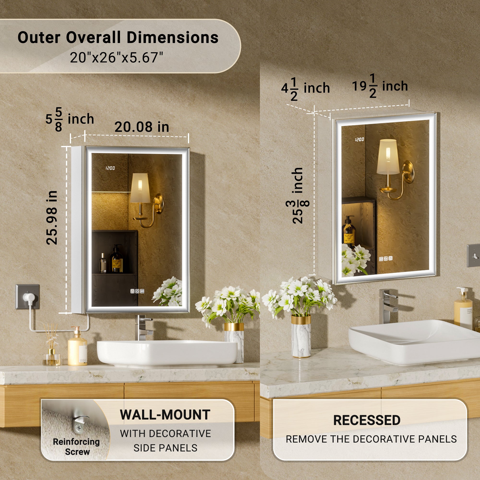 LumiEdge 20x26'' Beveled Nickel-Framed LED Medicine Cabinet – Left Hinge