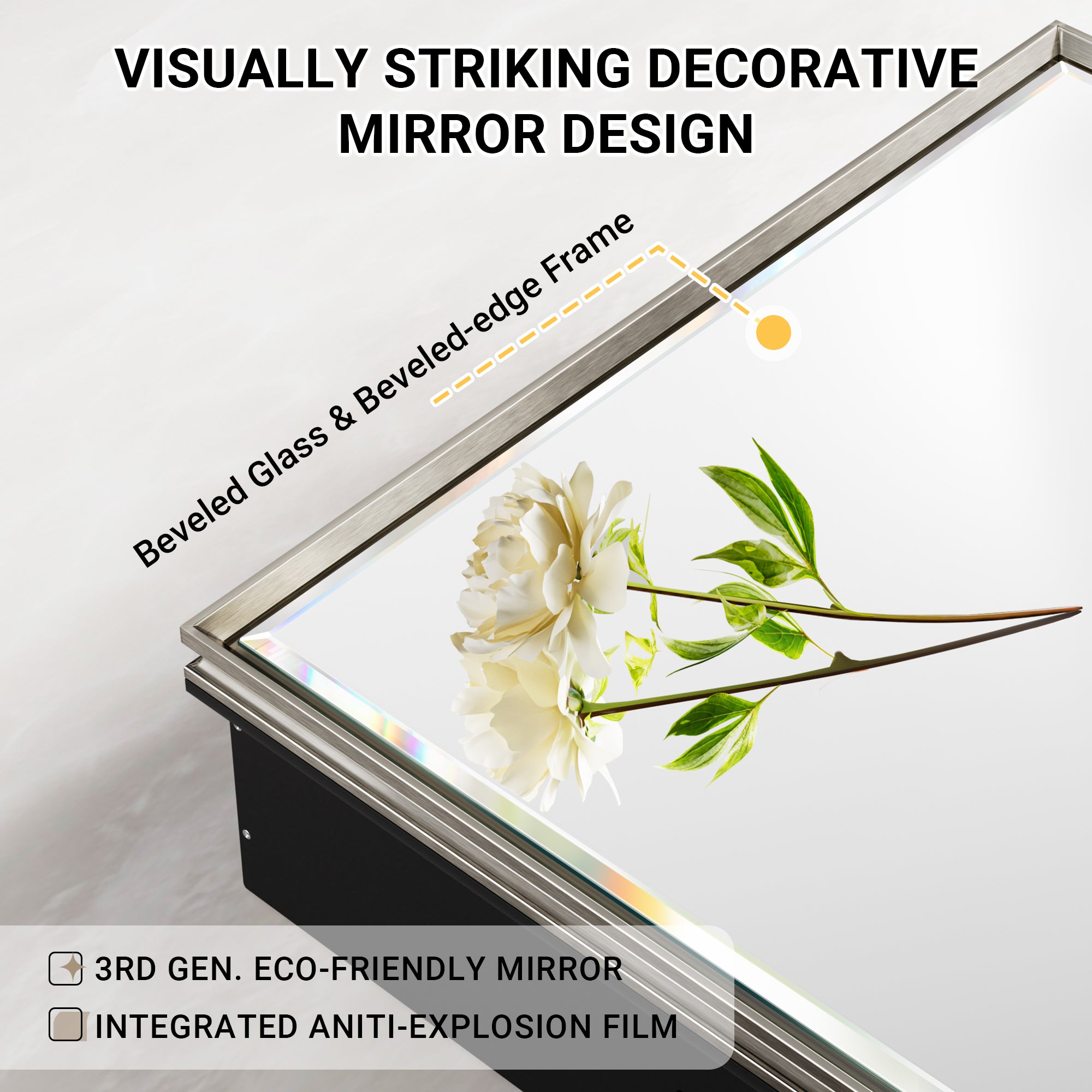 24x30'' Brushed Nickel Framed Beveled Mirror Medicine Cabinet with Adjustable Glass Shelving