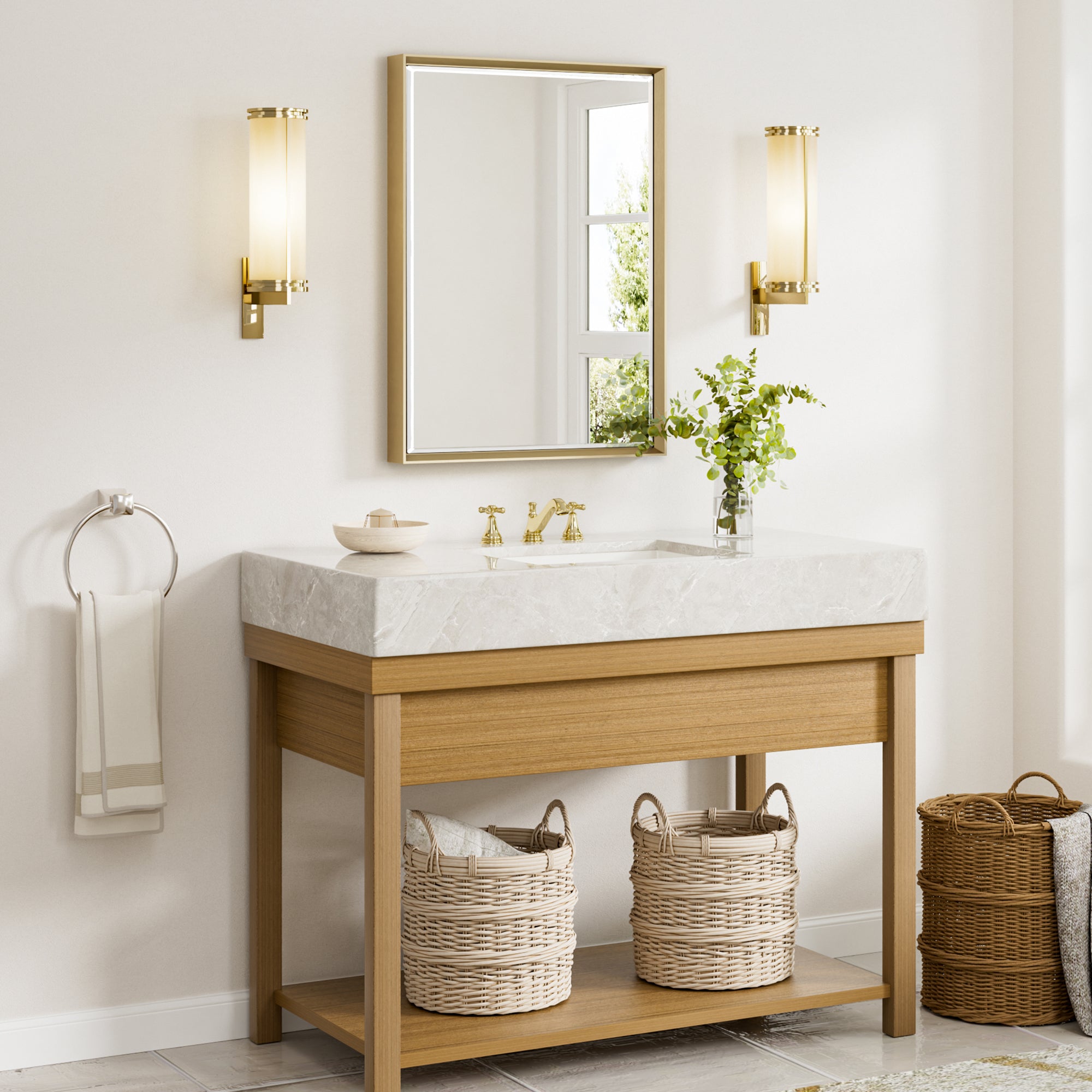 Lusso Beveled Rectangle Bathroom Mirror | 24" x 32" Large Metal Framed Wall Mirror for Double Vanity