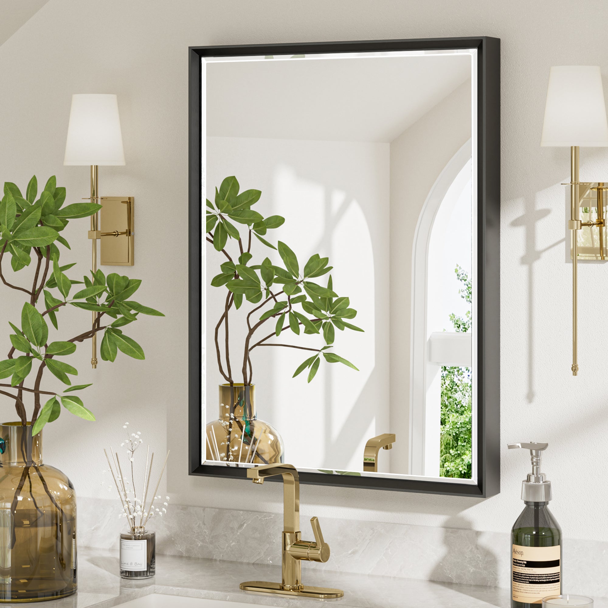 Lusso Beveled Rectangle Bathroom Mirror | 24" x 32" Large Metal Framed Wall Mirror for Double Vanity