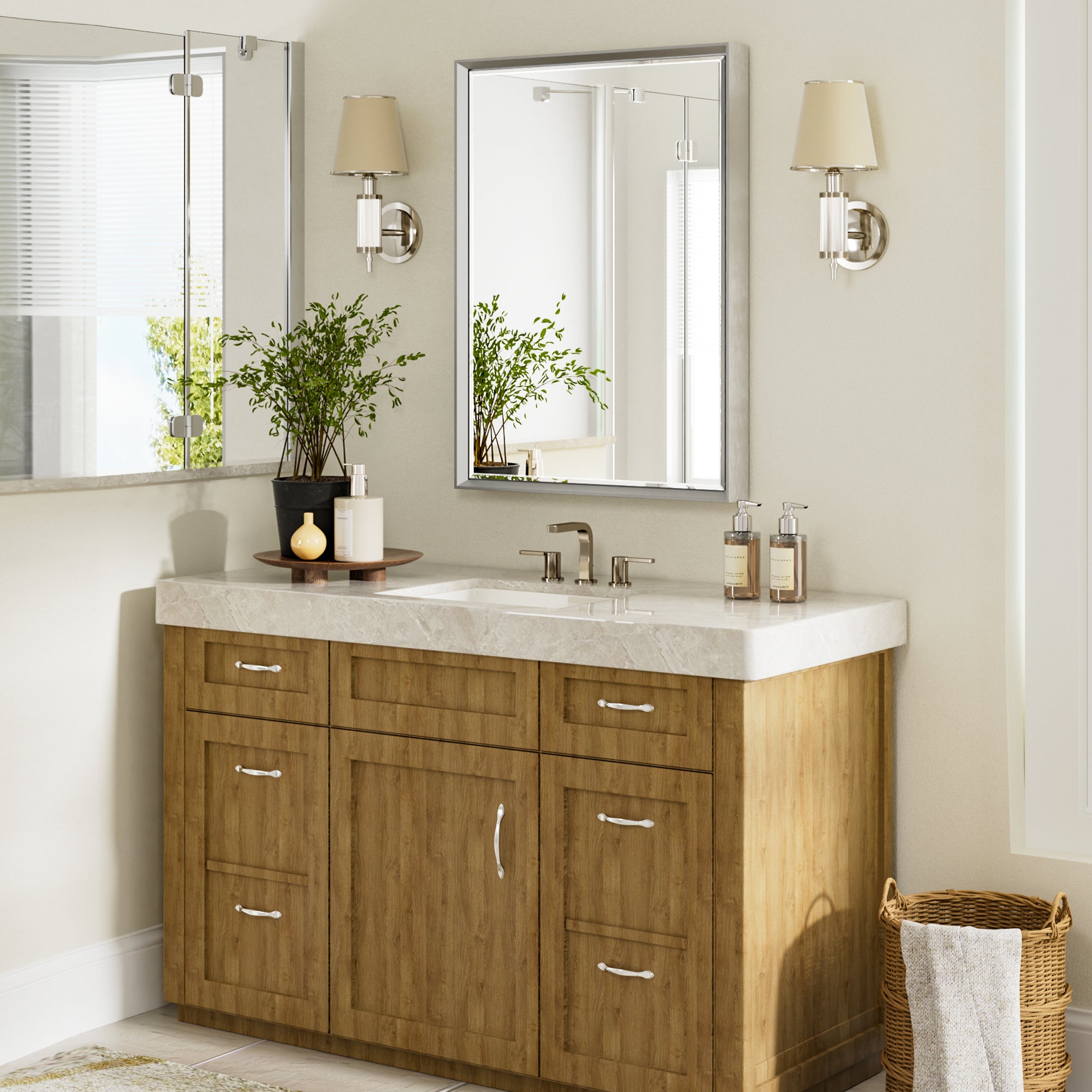 Lusso Beveled Rectangle Bathroom Mirror | 24" x 32" Large Metal Framed Wall Mirror for Double Vanity