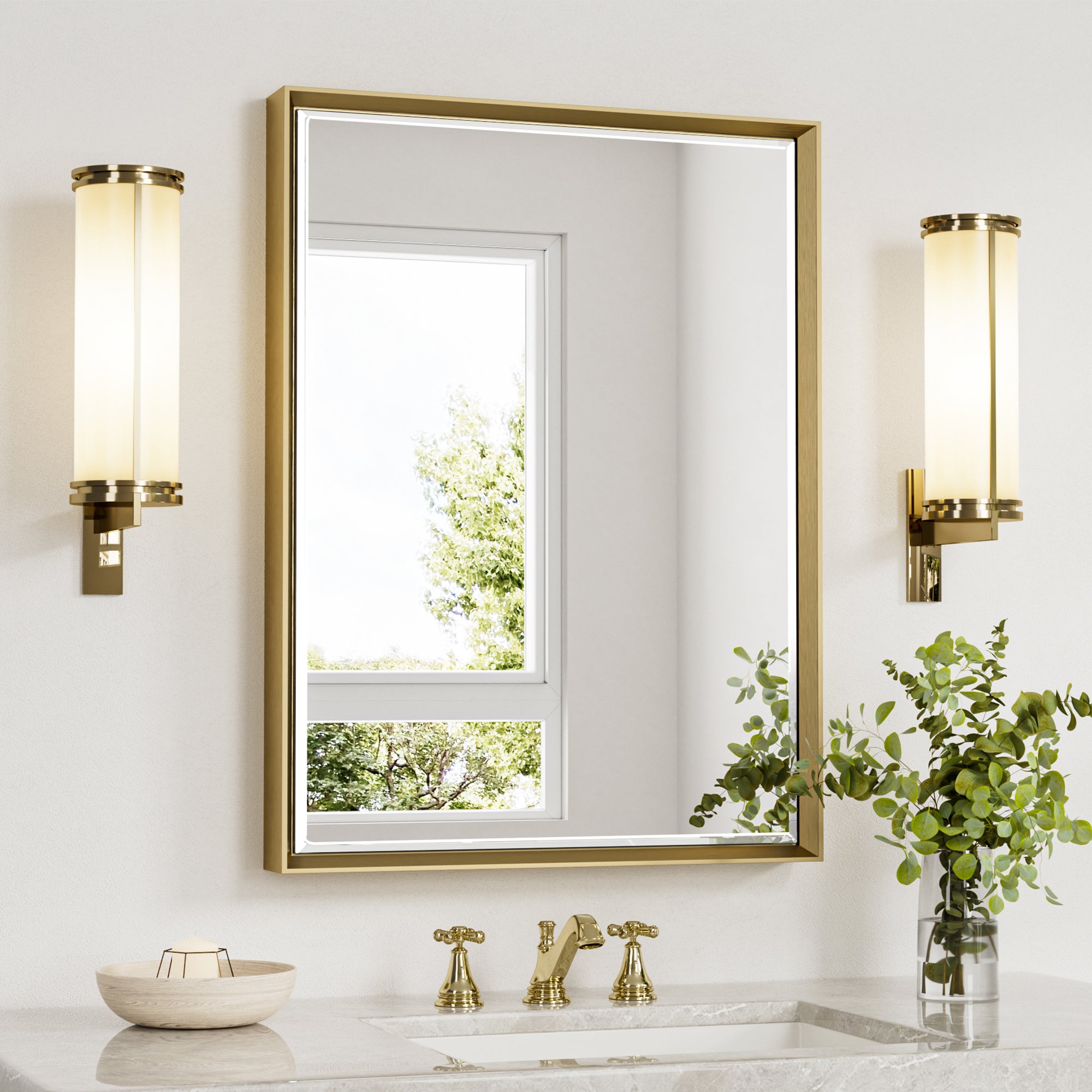Lusso Beveled Rectangle Bathroom Mirror | 24" x 32" Large Metal Framed Wall Mirror for Double Vanity