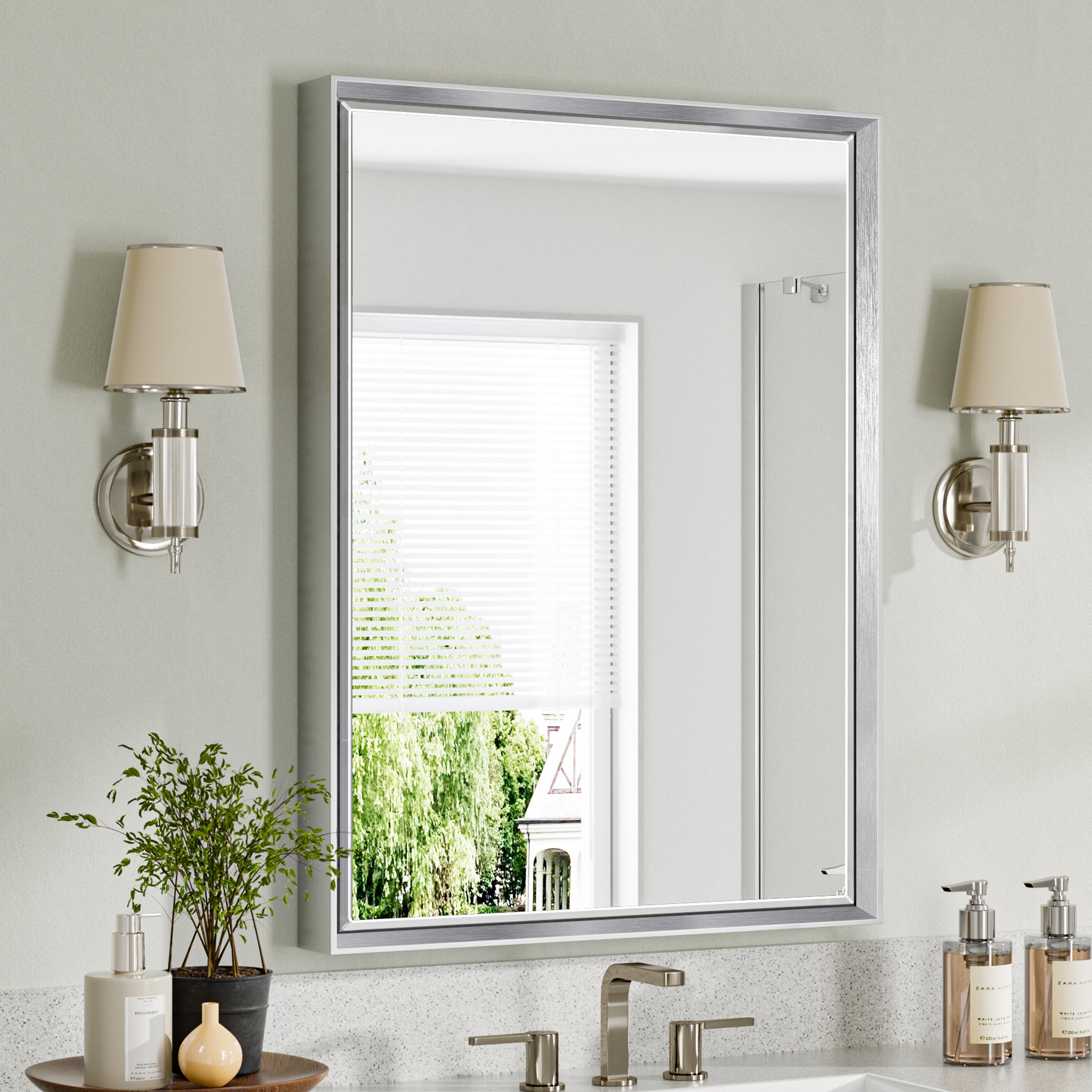 Lusso Beveled Rectangle Bathroom Mirror | 24" x 32" Large Metal Framed Wall Mirror for Double Vanity