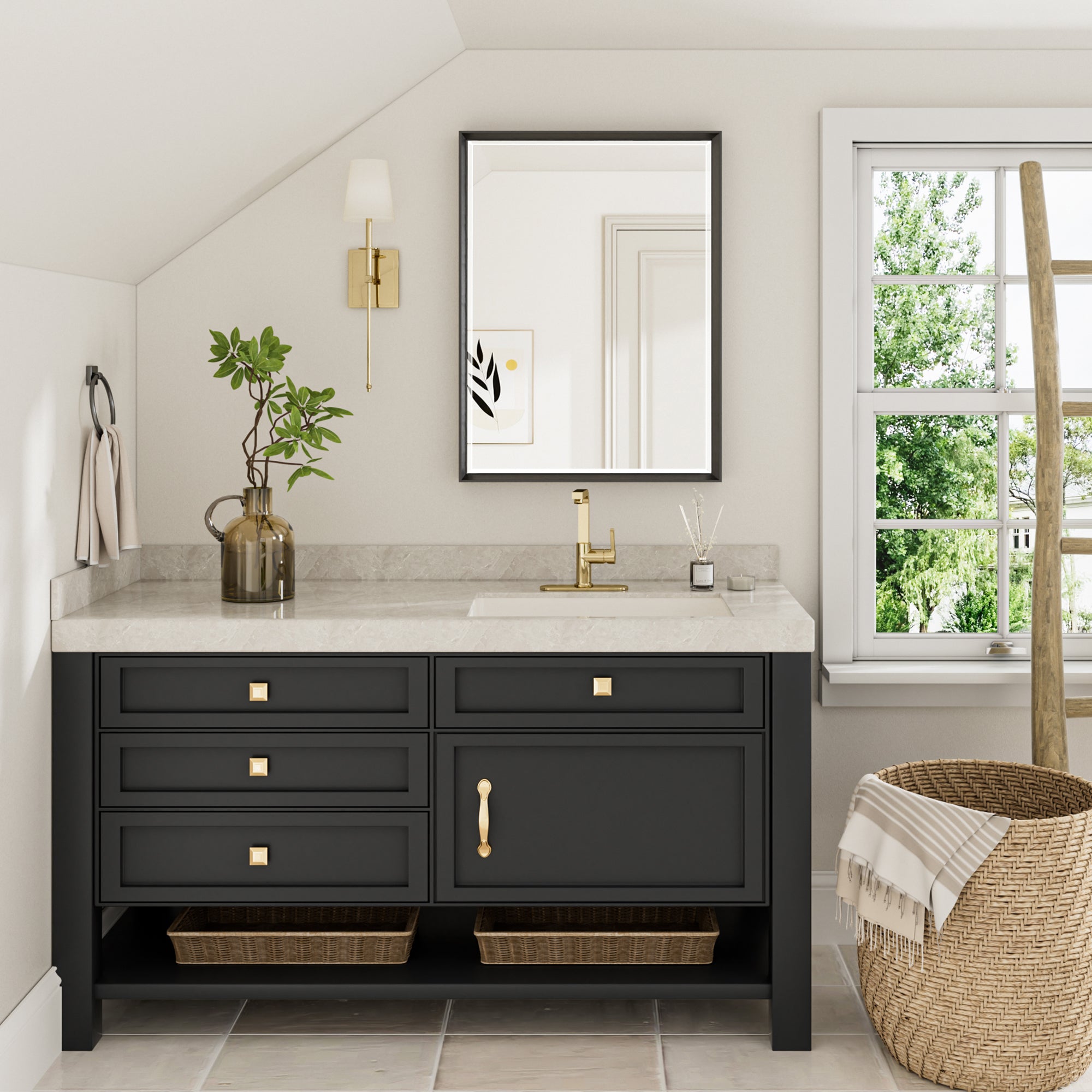 Lusso Beveled Rectangle Bathroom Mirror | 24" x 32" Large Metal Framed Wall Mirror for Double Vanity