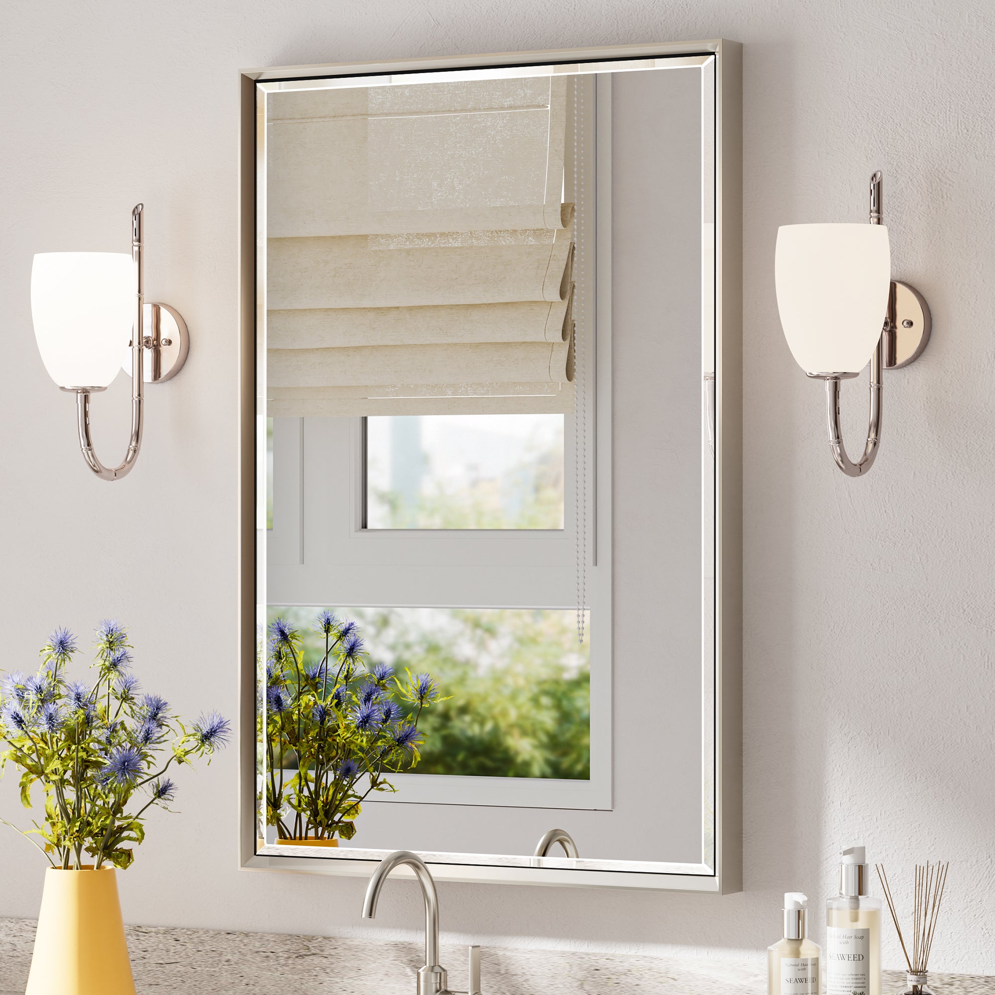 Lusso Beveled Rectangle Bathroom Mirror | 24" x 36" Large Metal Framed Wall Mirror for Double Vanity