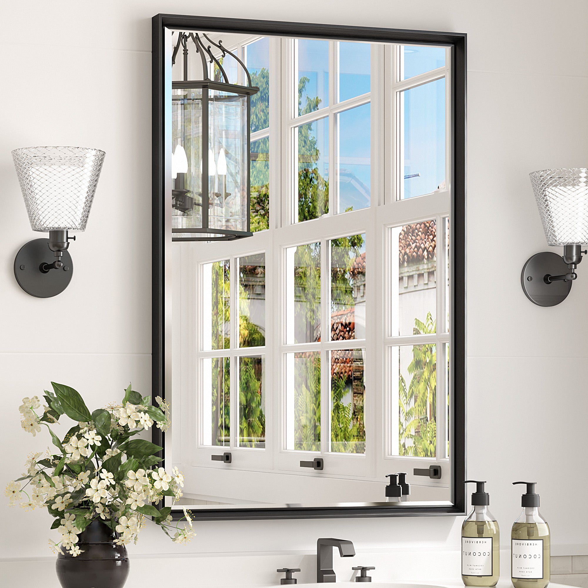 Lusso Beveled Rectangle Bathroom Mirror | 24" x 36" Large Metal Framed Wall Mirror for Double Vanity