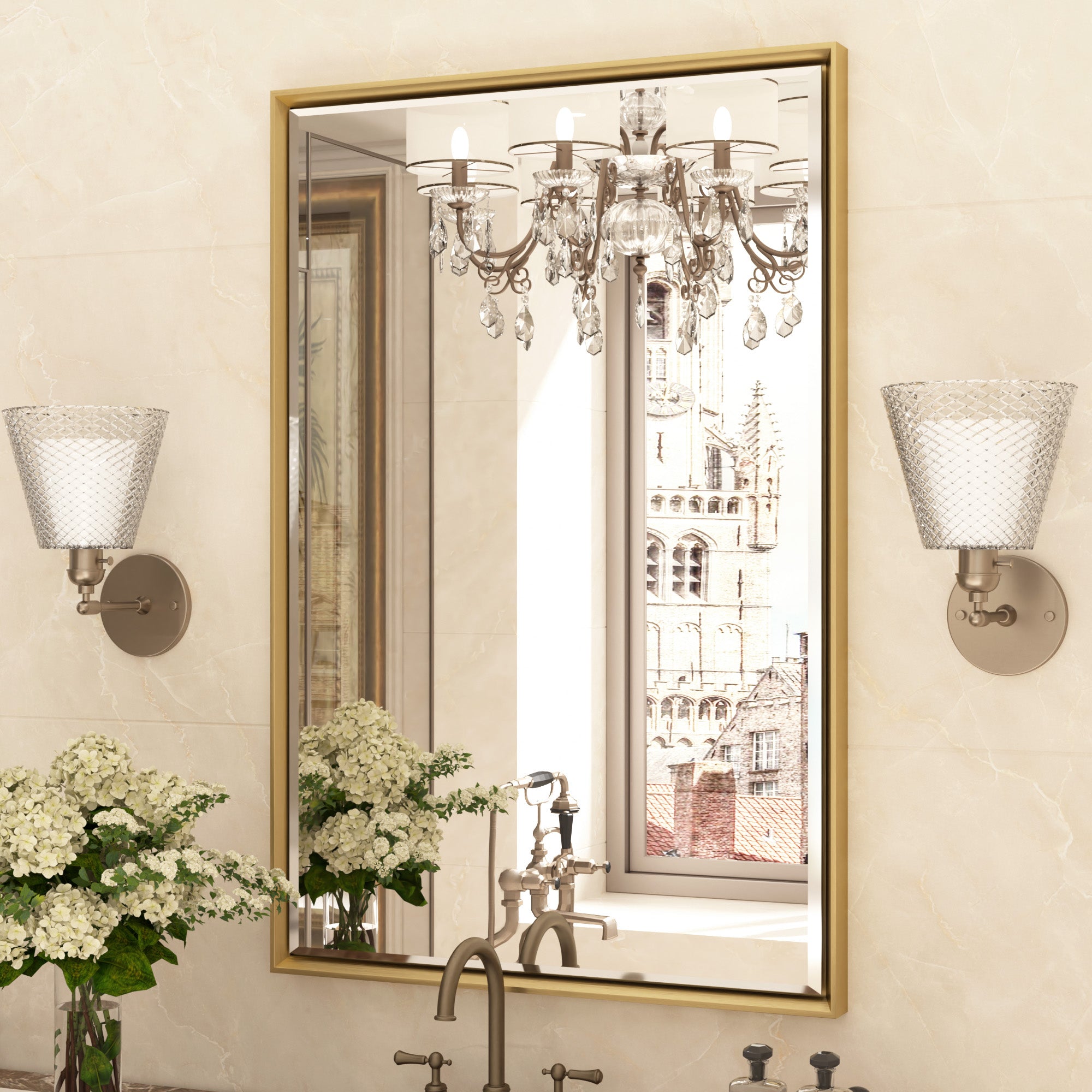 Lusso Beveled Rectangle Bathroom Mirror | 24" x 36" Large Metal Framed Wall Mirror for Double Vanity