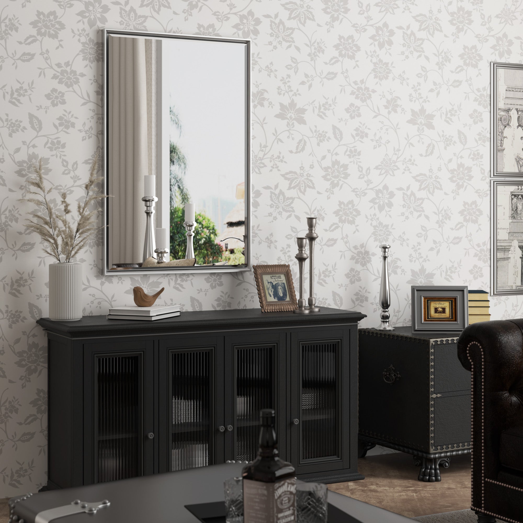 Lusso Beveled Rectangle Bathroom Mirror | 24" x 36" Large Metal Framed Wall Mirror for Double Vanity