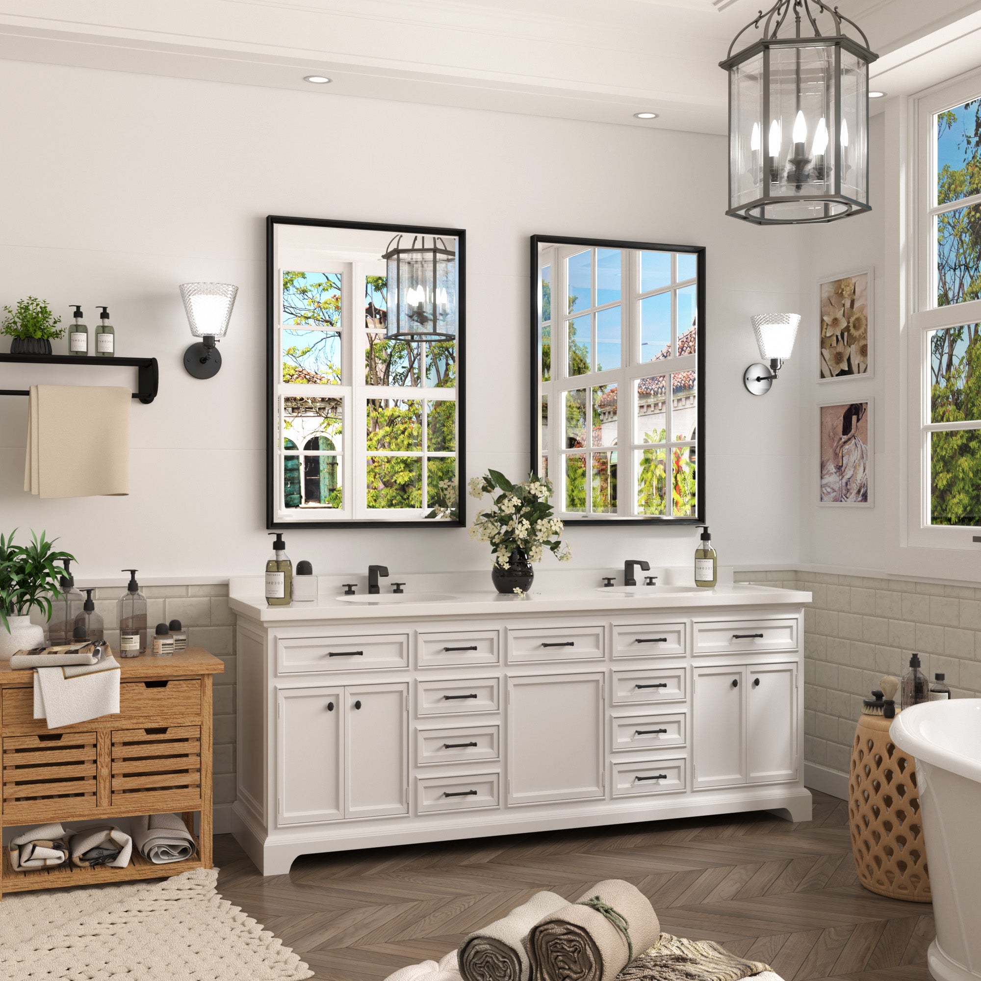Lusso Beveled Rectangle Bathroom Mirror | 24" x 36" Large Metal Framed Wall Mirror for Double Vanity