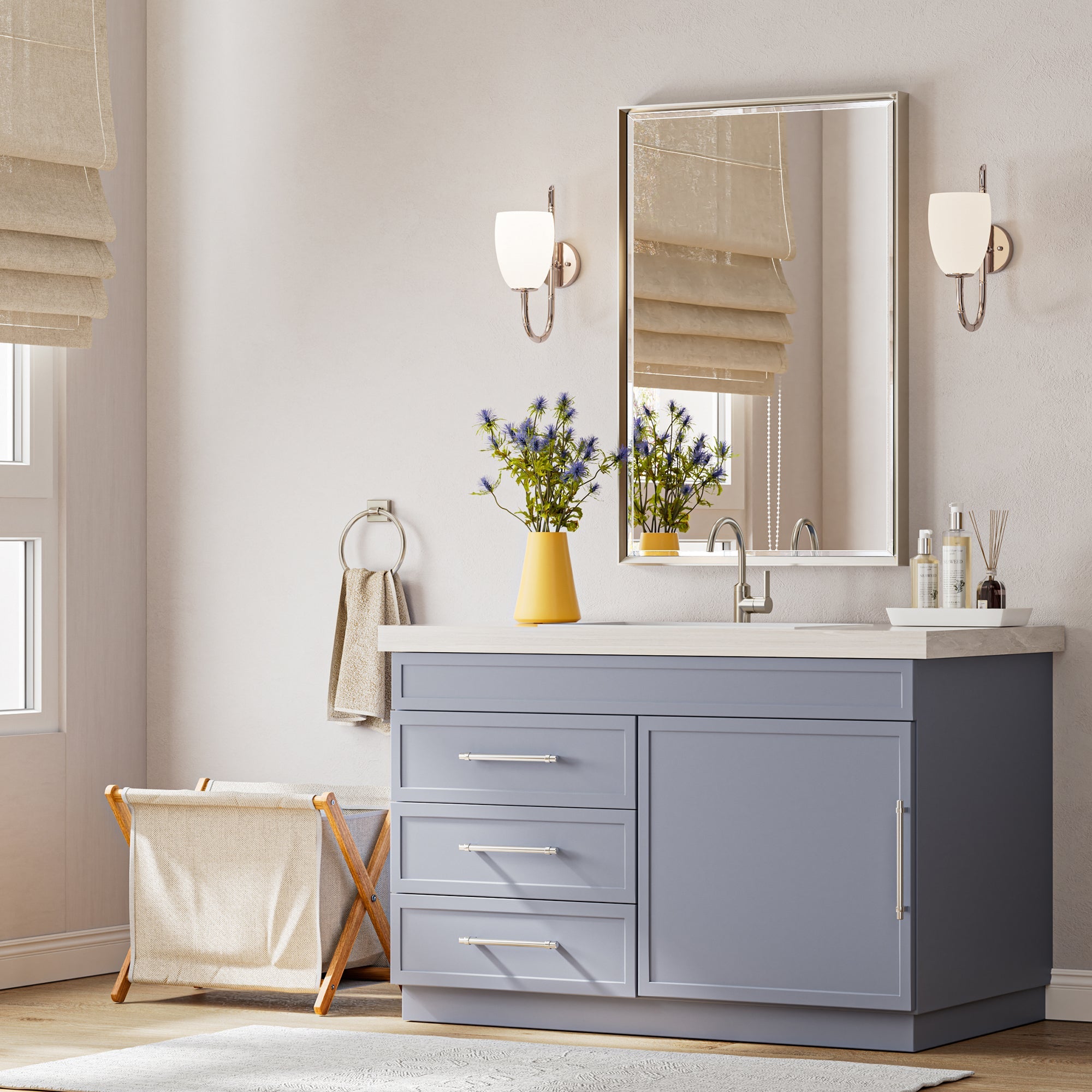 QueenFun Brushed Nickel Beveled Bathroom Mirror QueenFun