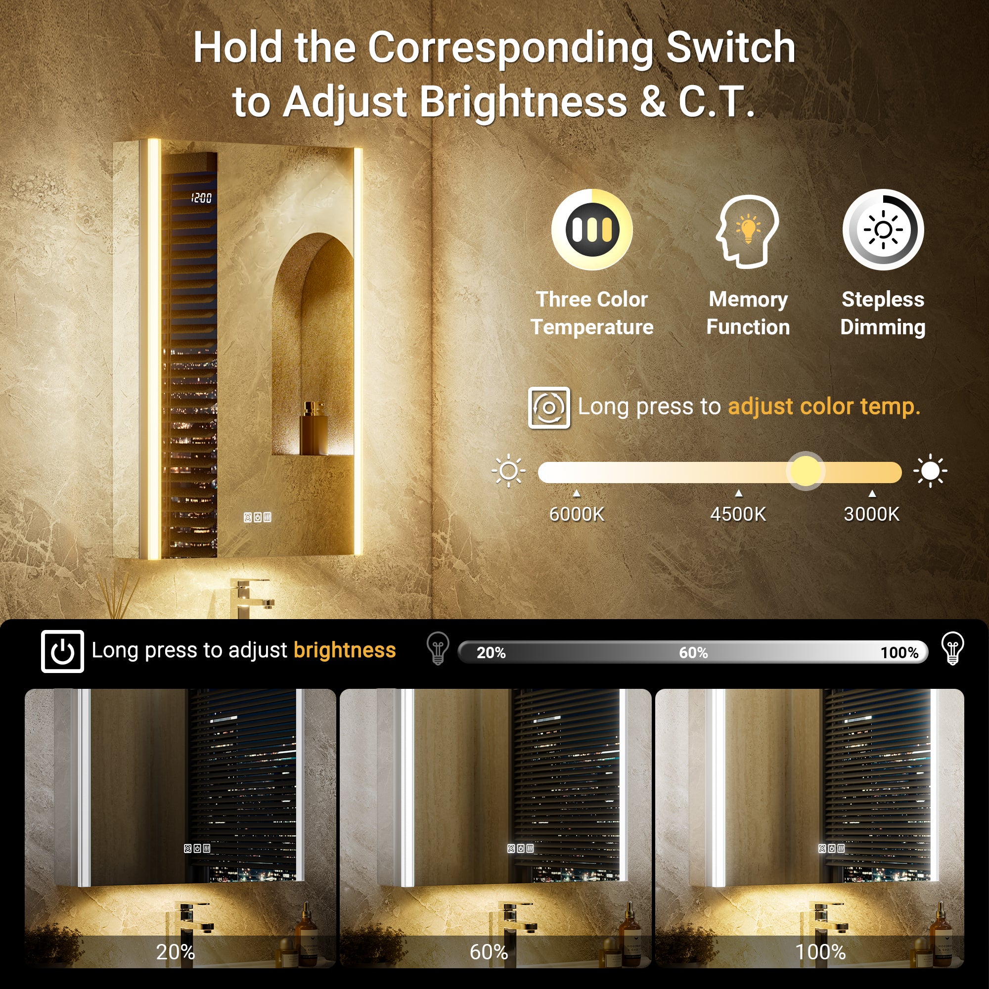 Auralux Core 24x32'' Front-Lit LED Medicine Cabinet Mirror Soft-Close Left Hinge