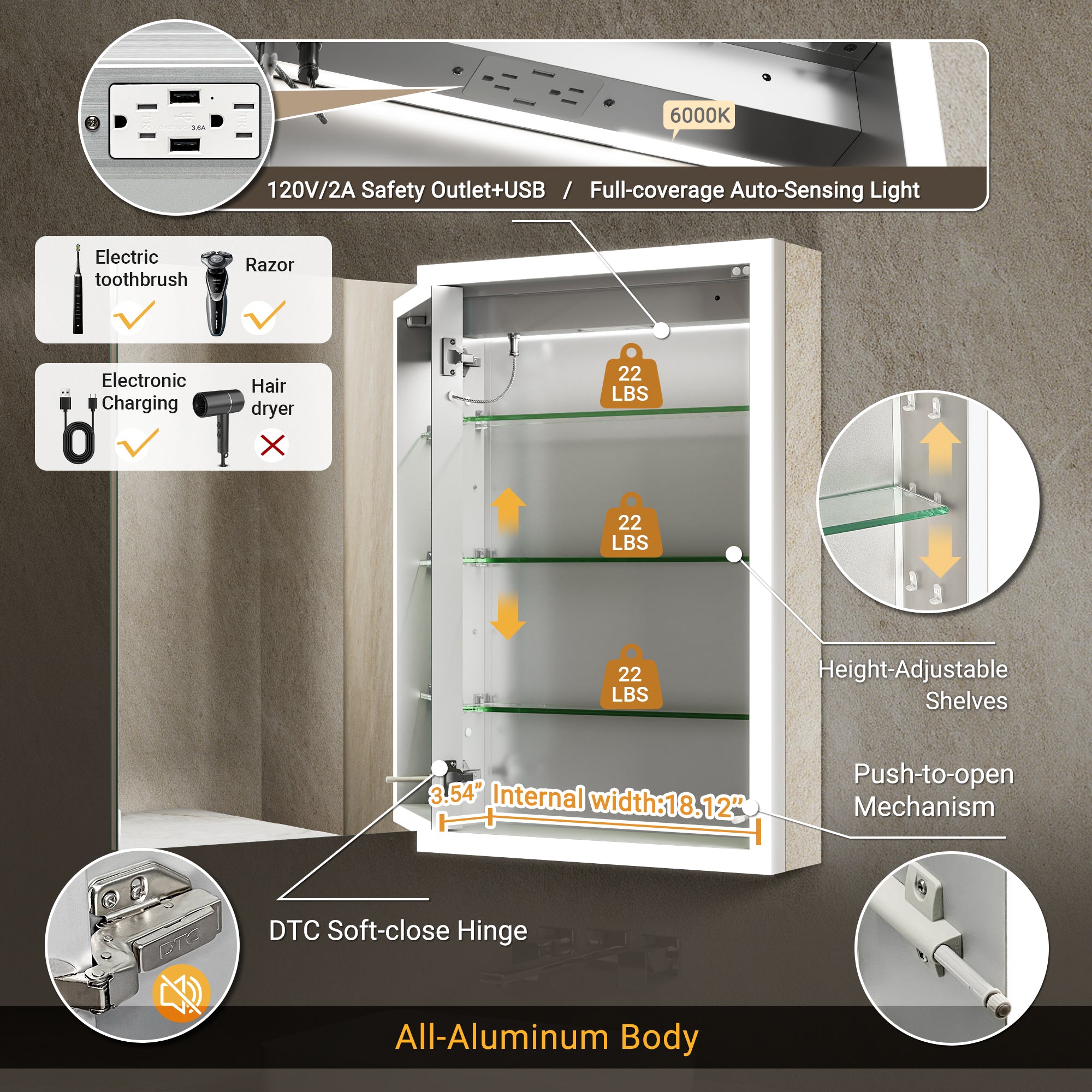 Apex 20x32'' Intelligent Anti-Fog LED Medicine Cabinet – Left Hinge