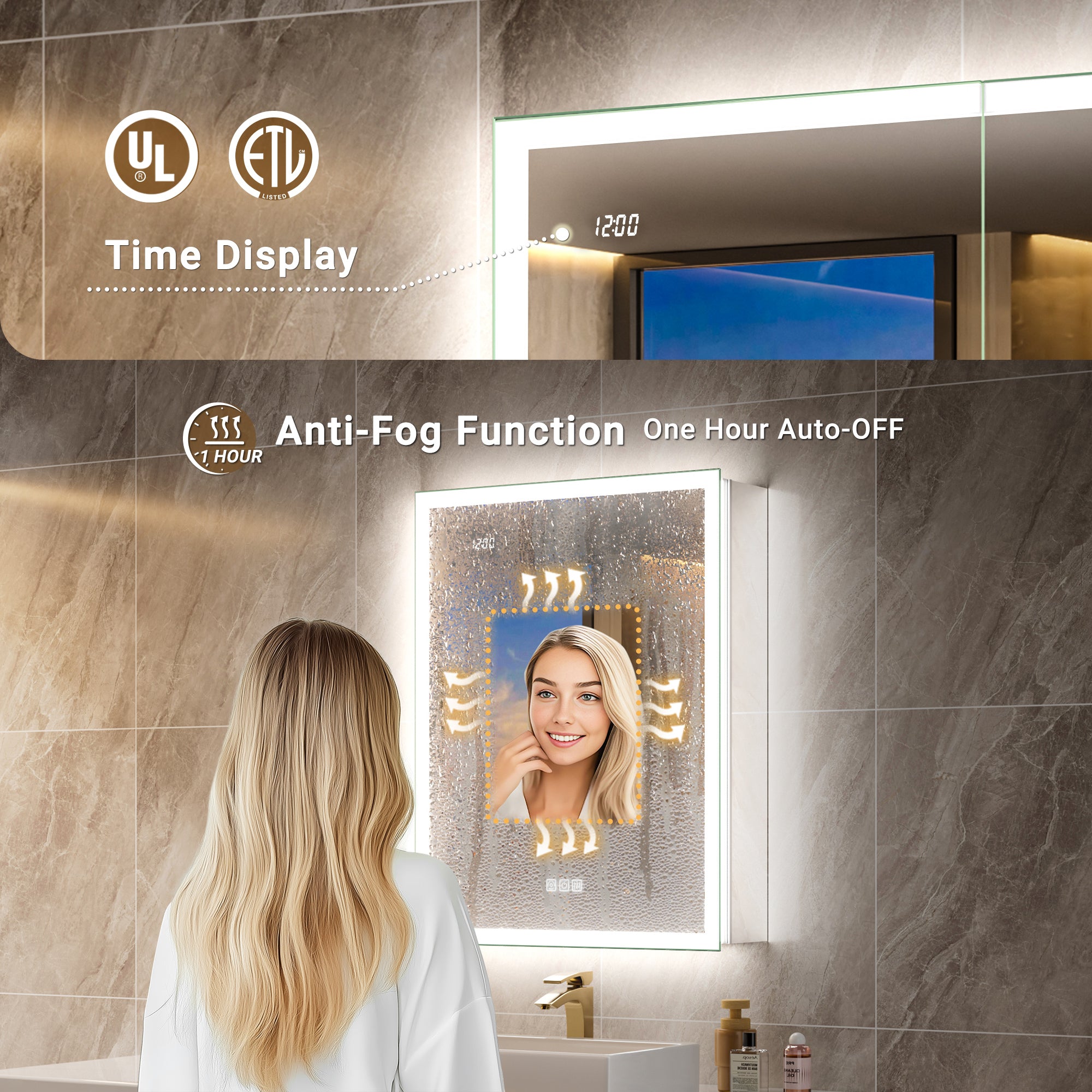 LumiGlow 24x32'' Dual-Sided LED Medicine Cabinet Mirror – Left Hinge