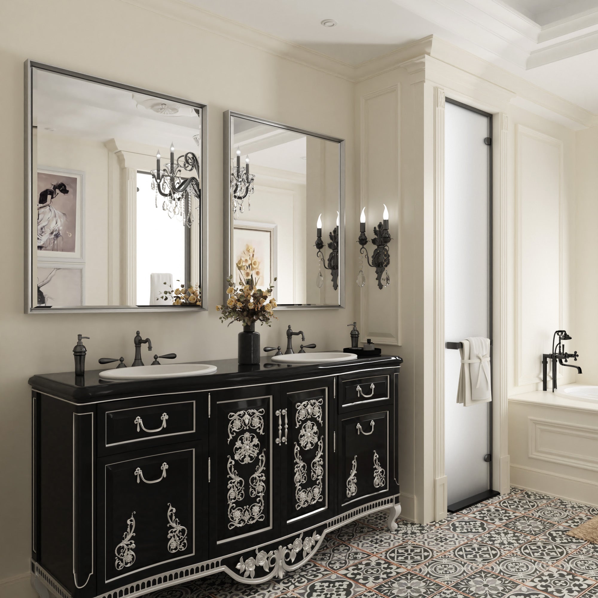 Lusso Beveled Rectangle Bathroom Mirror | 30" x 36" Large Metal Framed Wall Mirror for Double Vanity