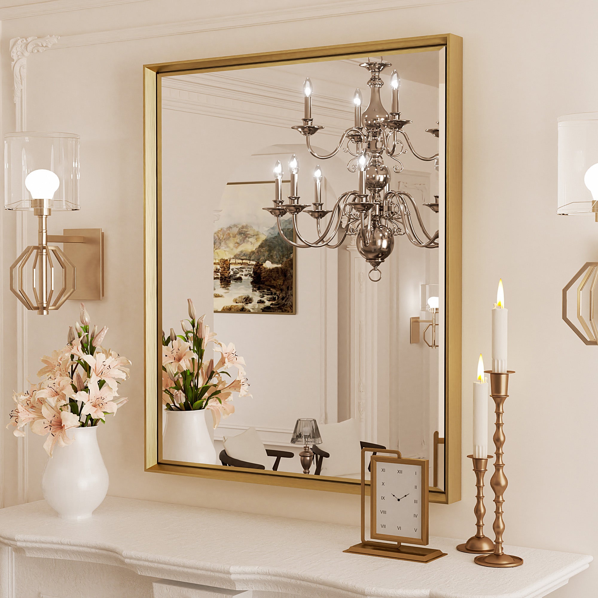 Lusso Beveled Rectangle Bathroom Mirror | 30" x 36" Large Metal Framed Wall Mirror for Double Vanity