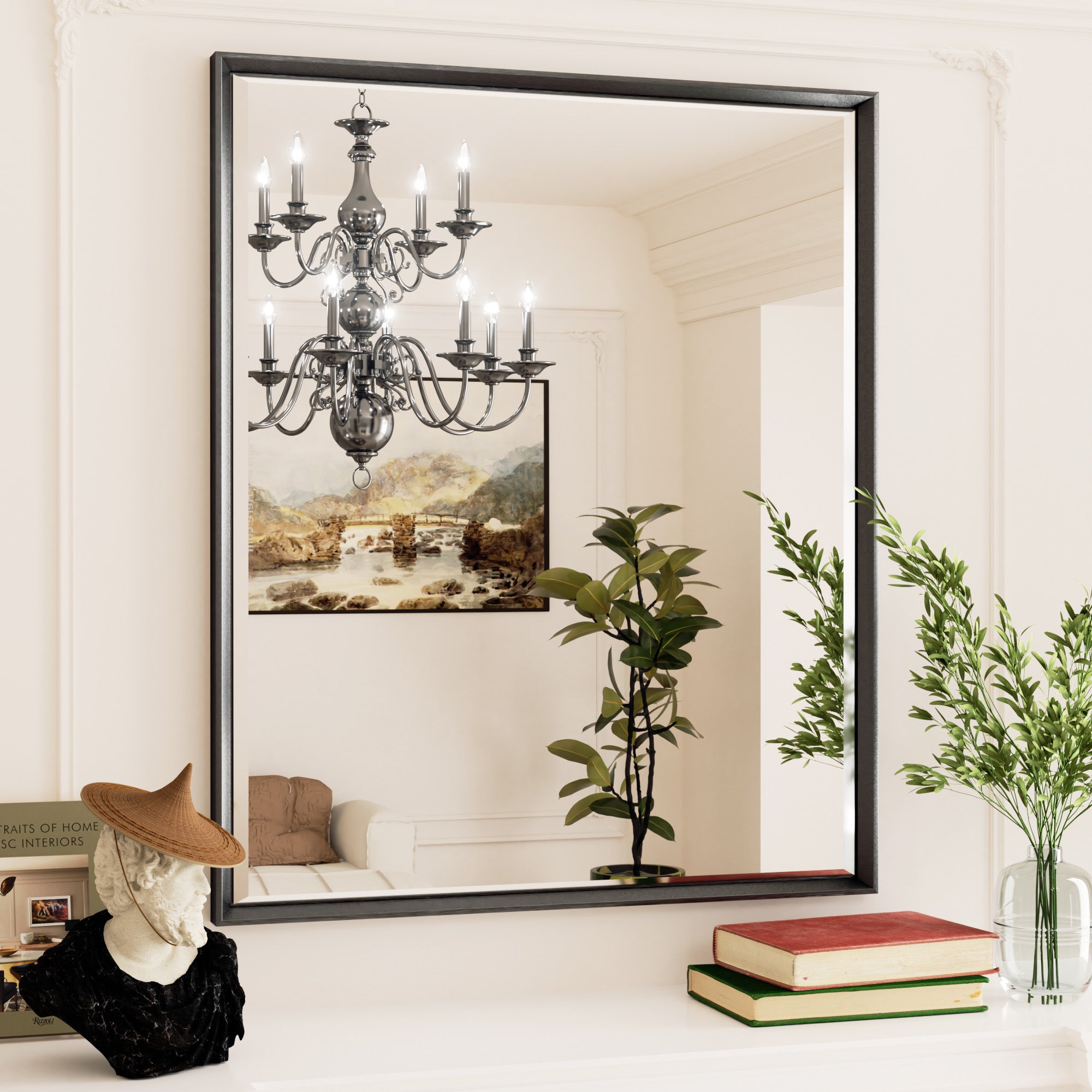 Lusso Beveled Rectangle Bathroom Mirror | 30" x 36" Large Metal Framed Wall Mirror for Double Vanity