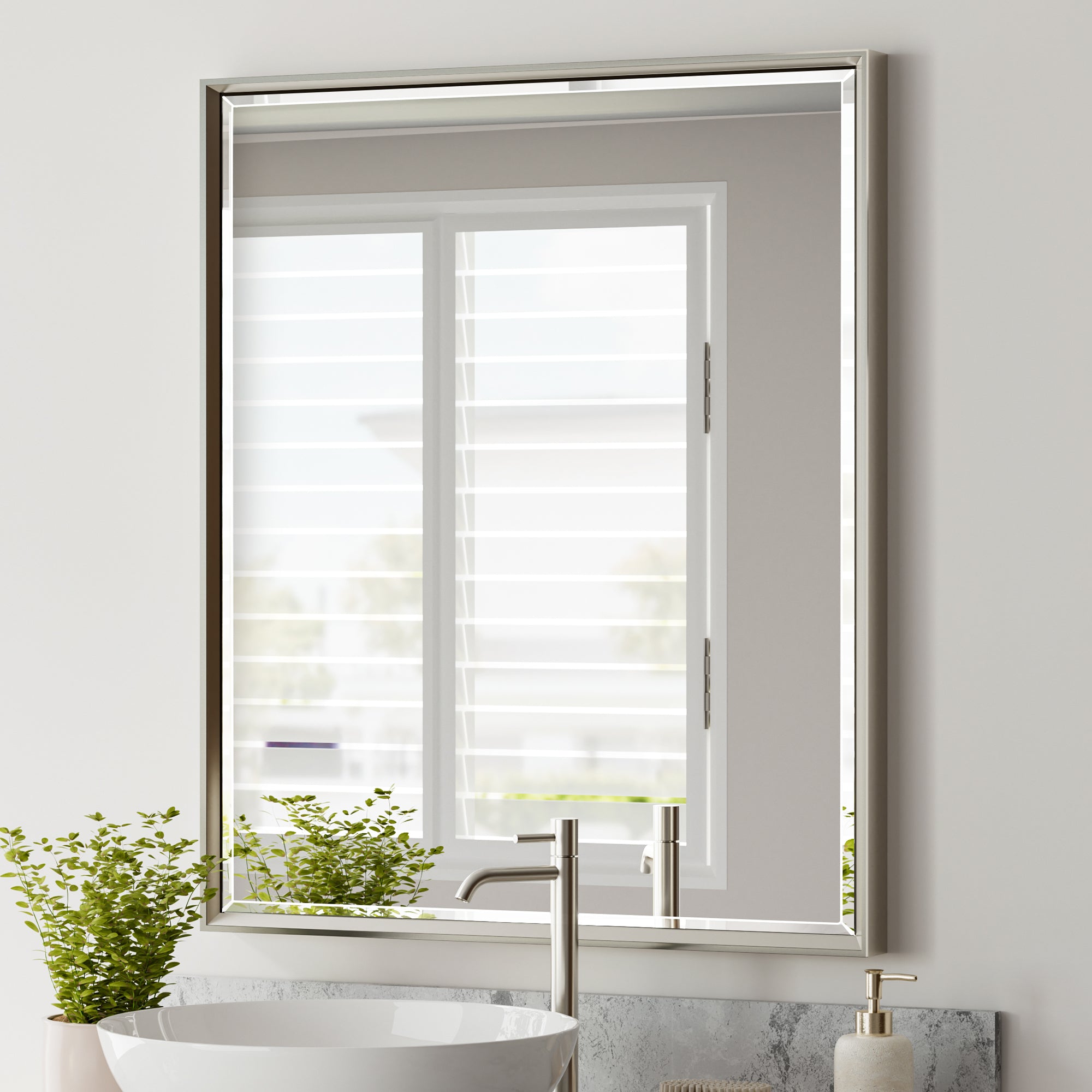 Lusso Beveled Rectangle Bathroom Mirror | 30" x 36" Large Metal Framed Wall Mirror for Double Vanity