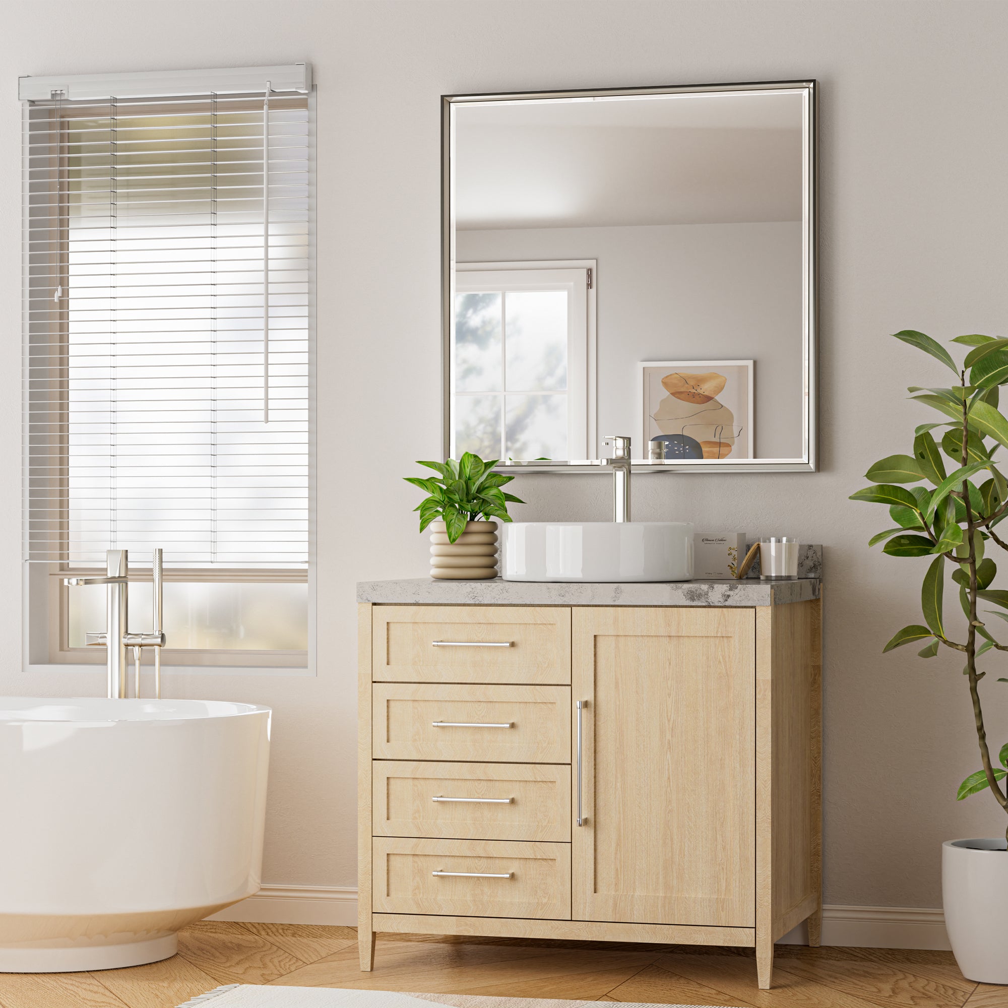 Lusso Beveled Rectangle Bathroom Mirror | 36" x 36" Large Metal Framed Wall Mirror for Double Vanity