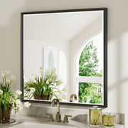 Lusso Beveled Rectangle Bathroom Mirror | 36" x 36" Large Metal Framed Wall Mirror for Double Vanity