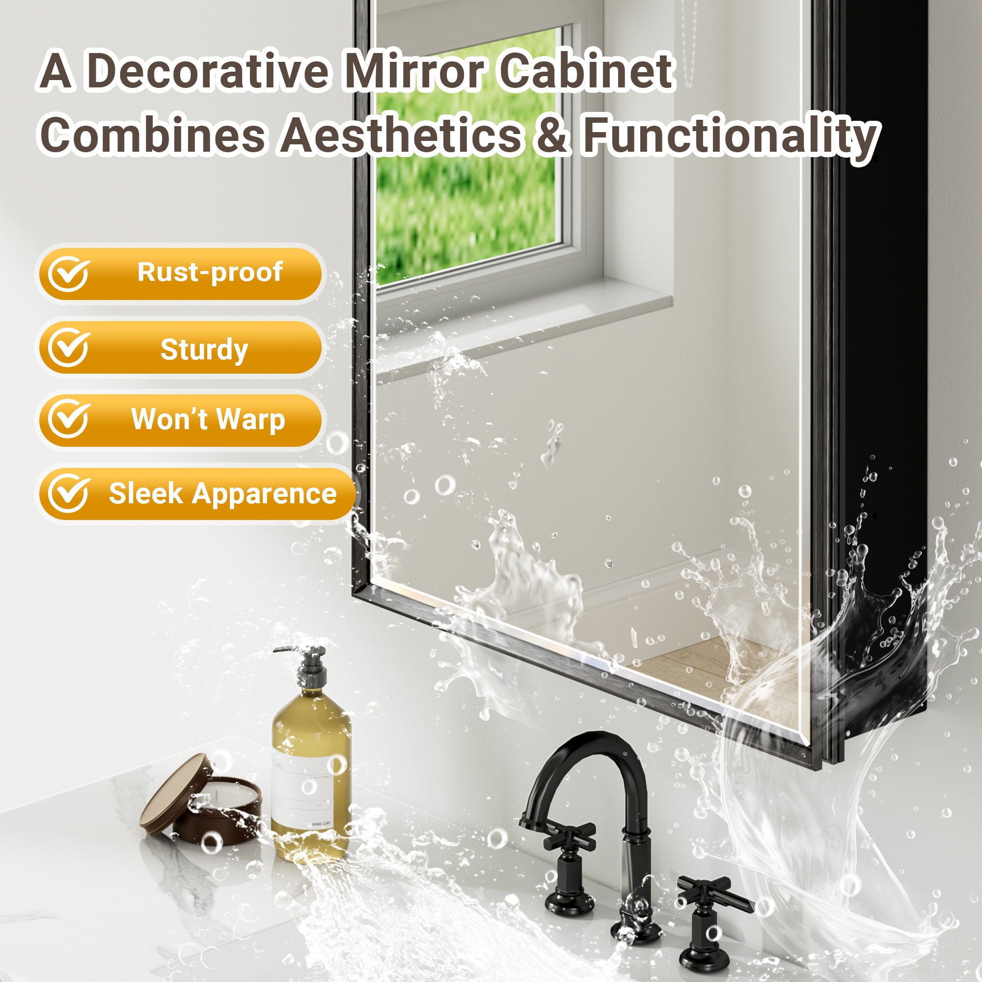 72x30'' Matte Black Framed Beveled Mirror Medicine Cabinet with Adjustable Glass Shelving