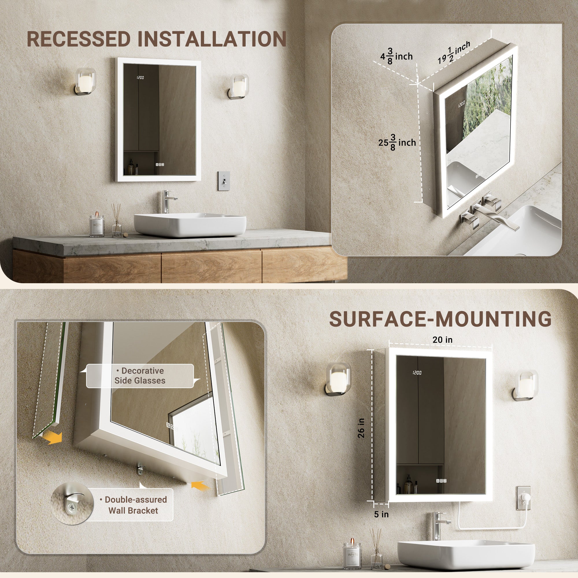 Apex 20x26'' Intelligent Anti-Fog LED Medicine Cabinet – Left Hinge