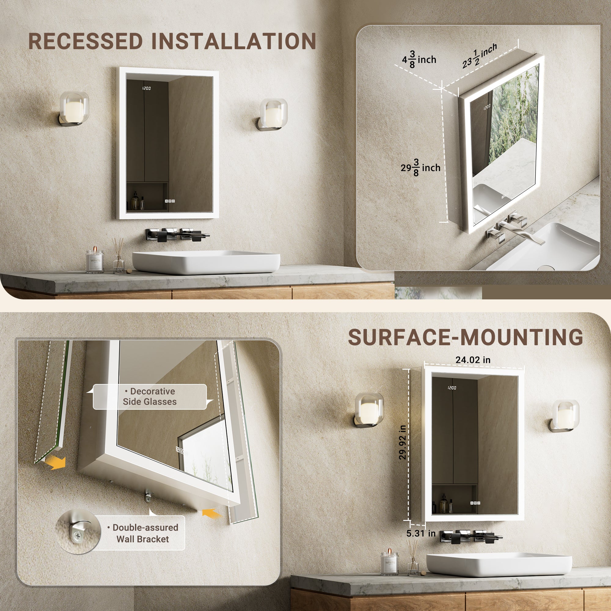 Apex 24x30'' Intelligent Anti-Fog LED Medicine Cabinet – Left Hinge