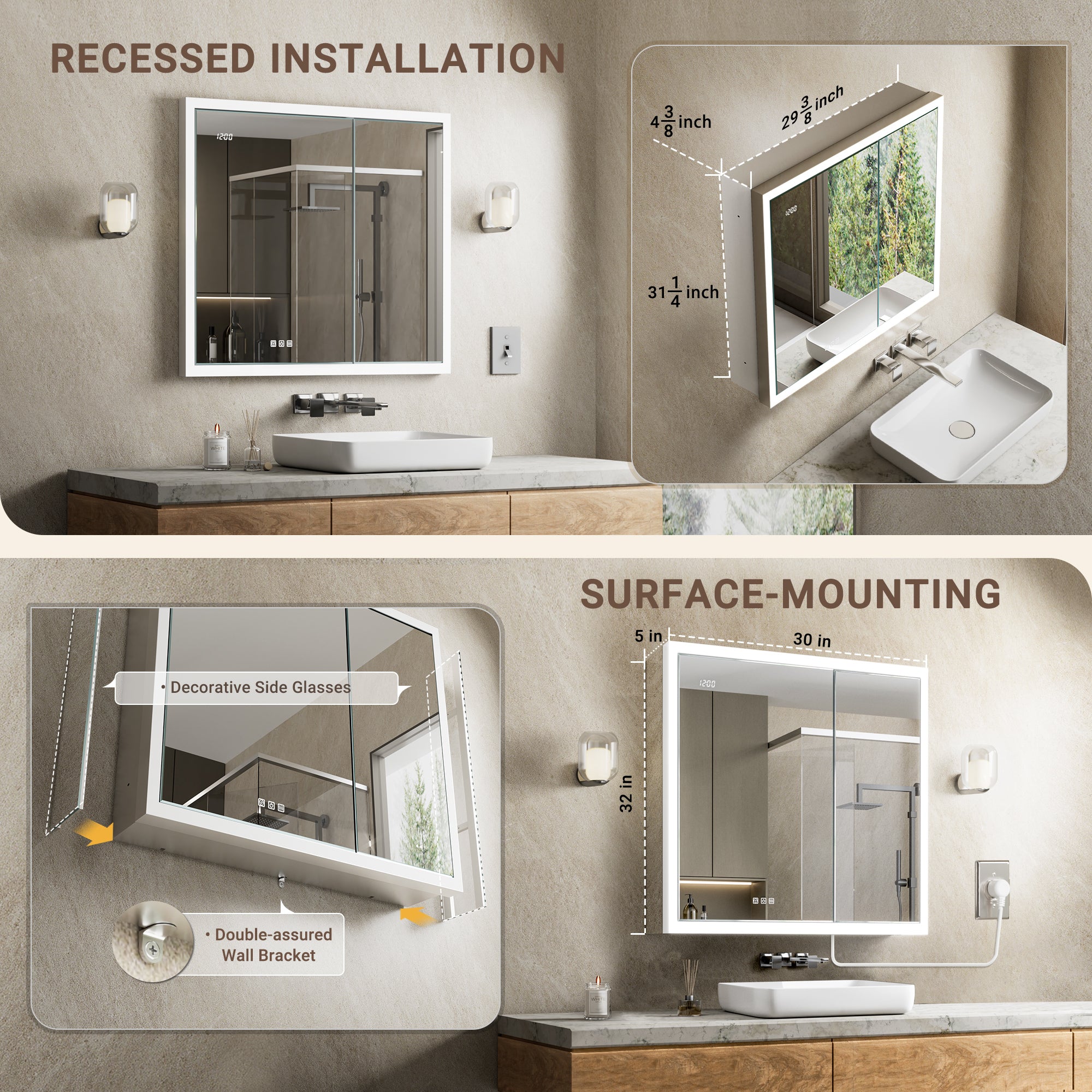 Apex 30x32'' Intelligent Anti-Fog LED Medicine Cabinet