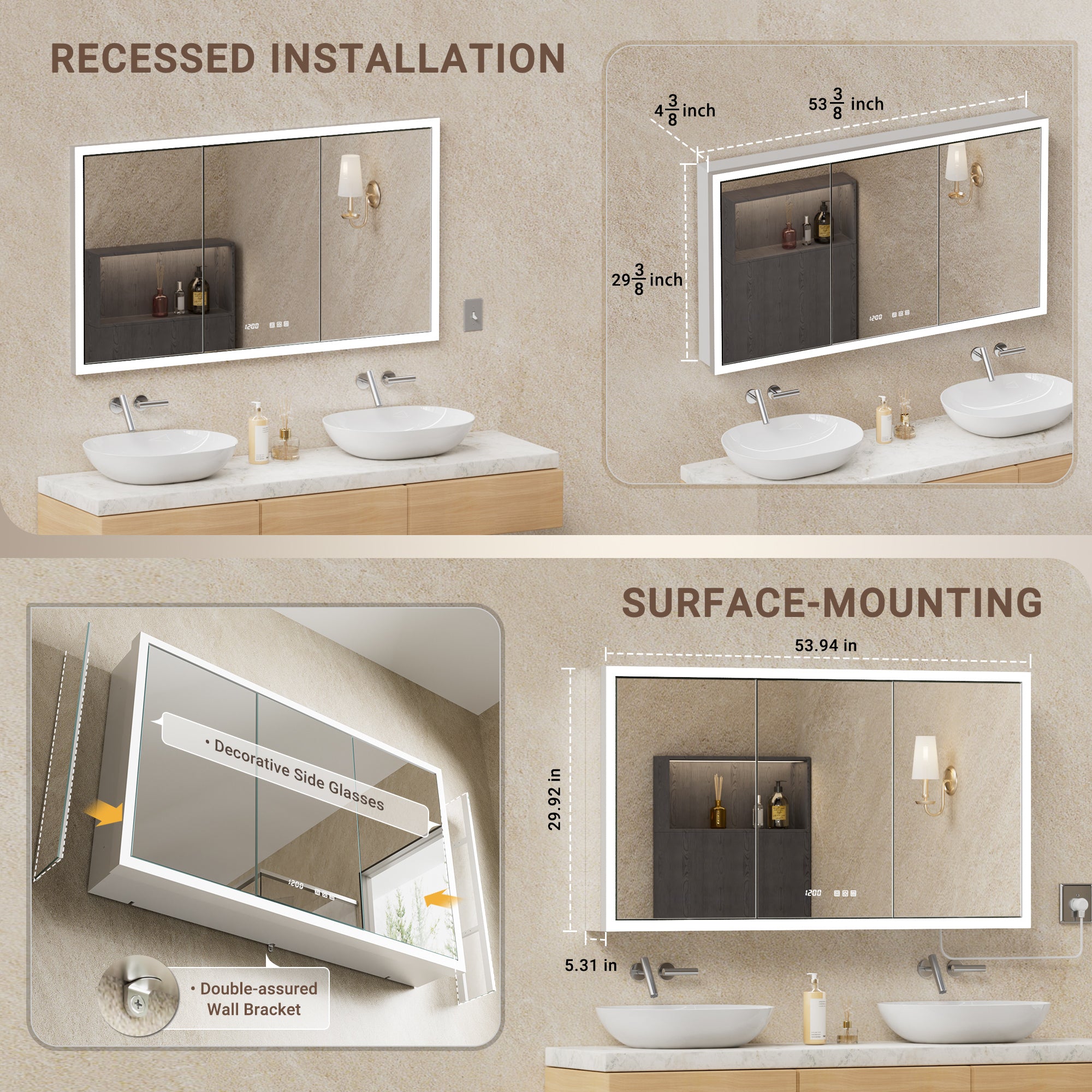 Apex 54x30'' Intelligent Anti-Fog LED Medicine Cabinet
