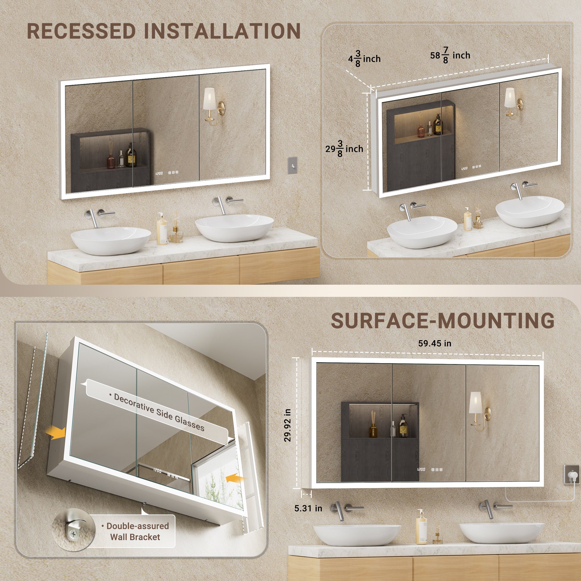 Apex 60x30'' Intelligent Anti-Fog LED Medicine Cabinet