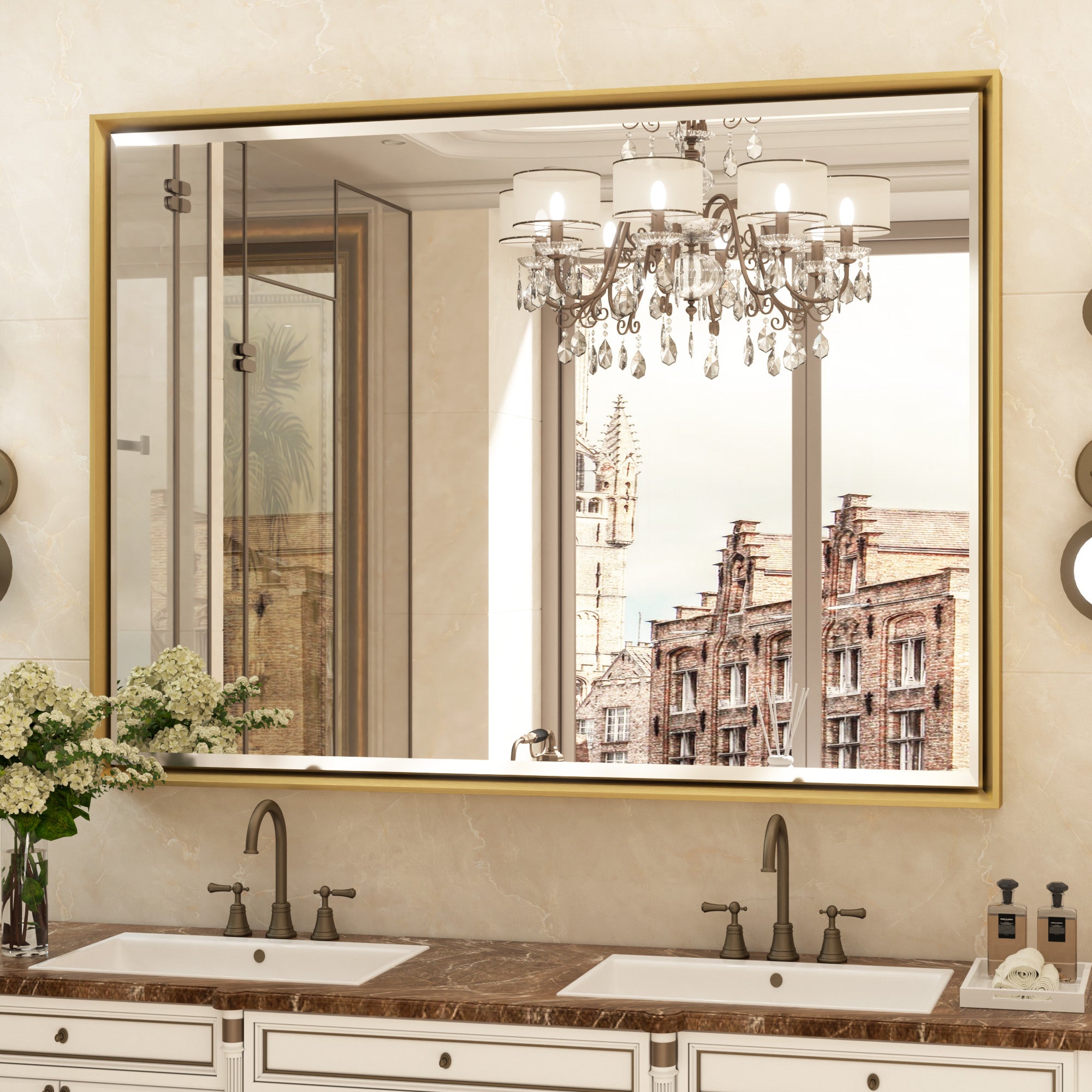 Lusso Beveled Rectangle Bathroom Mirror | 40" x 30" Large Metal Framed Wall Mirror for Double Vanity