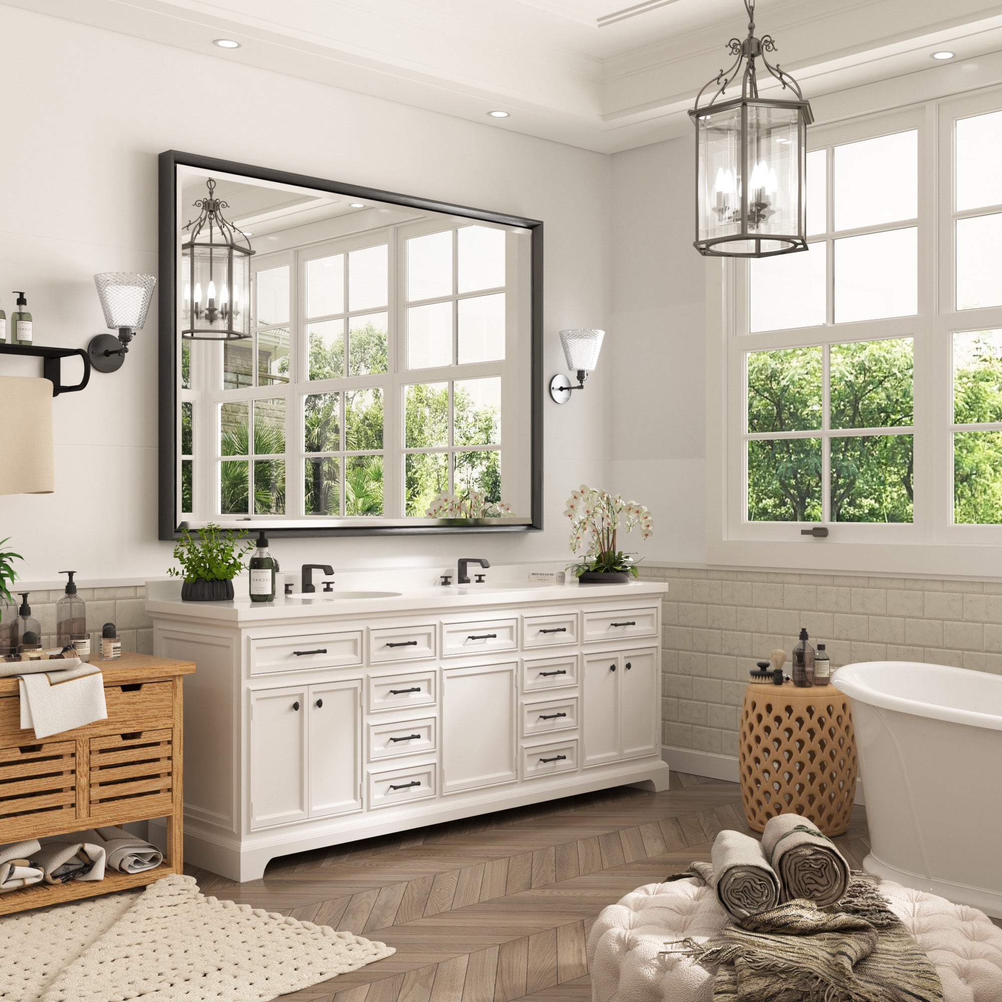 Lusso Beveled Rectangle Bathroom Mirror | 40" x 30" Large Metal Framed Wall Mirror for Double Vanity