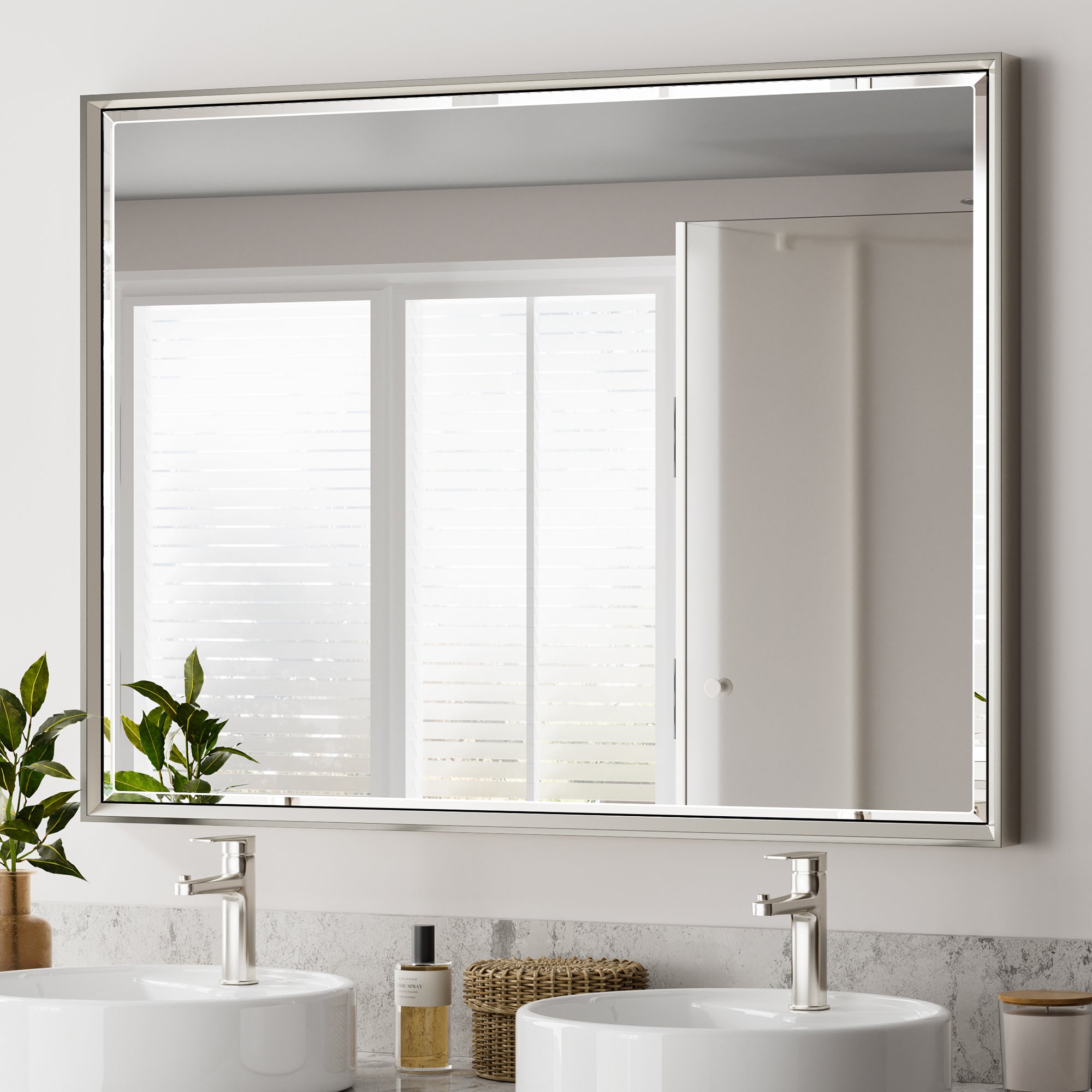 Lusso Beveled Rectangle Bathroom Mirror | 40" x 30" Large Metal Framed Wall Mirror for Double Vanity