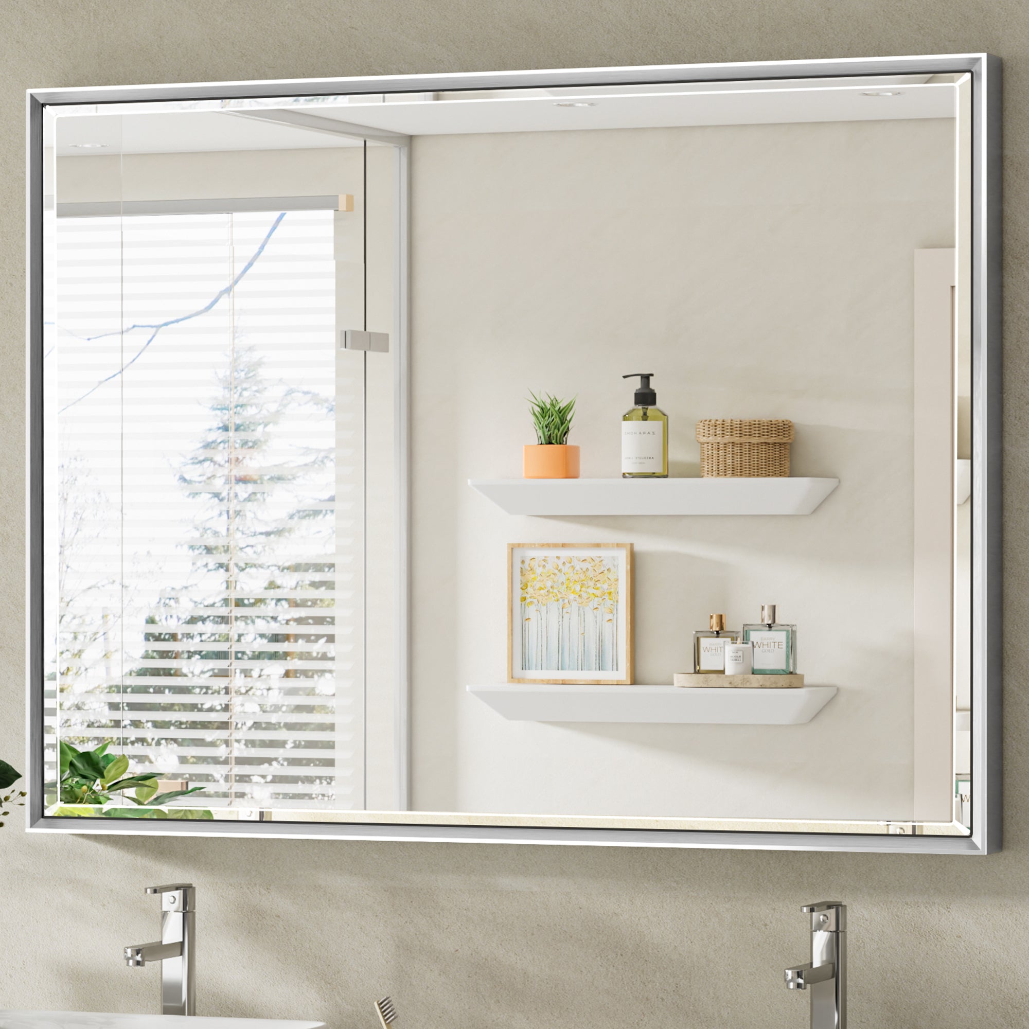 Lusso Beveled Rectangle Bathroom Mirror | 40" x 30" Large Metal Framed Wall Mirror for Double Vanity