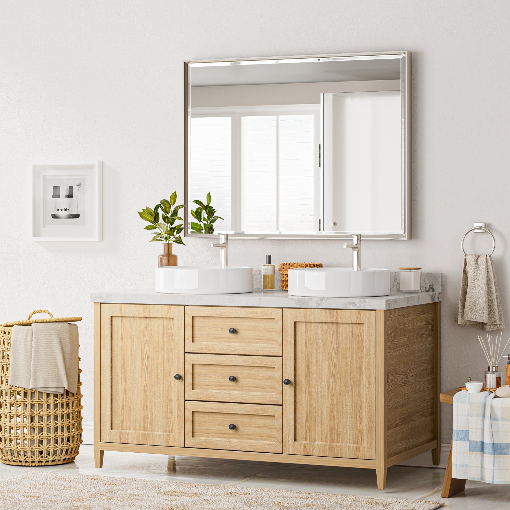 Lusso Beveled Rectangle Bathroom Mirror | 40" x 30" Large Metal Framed Wall Mirror for Double Vanity