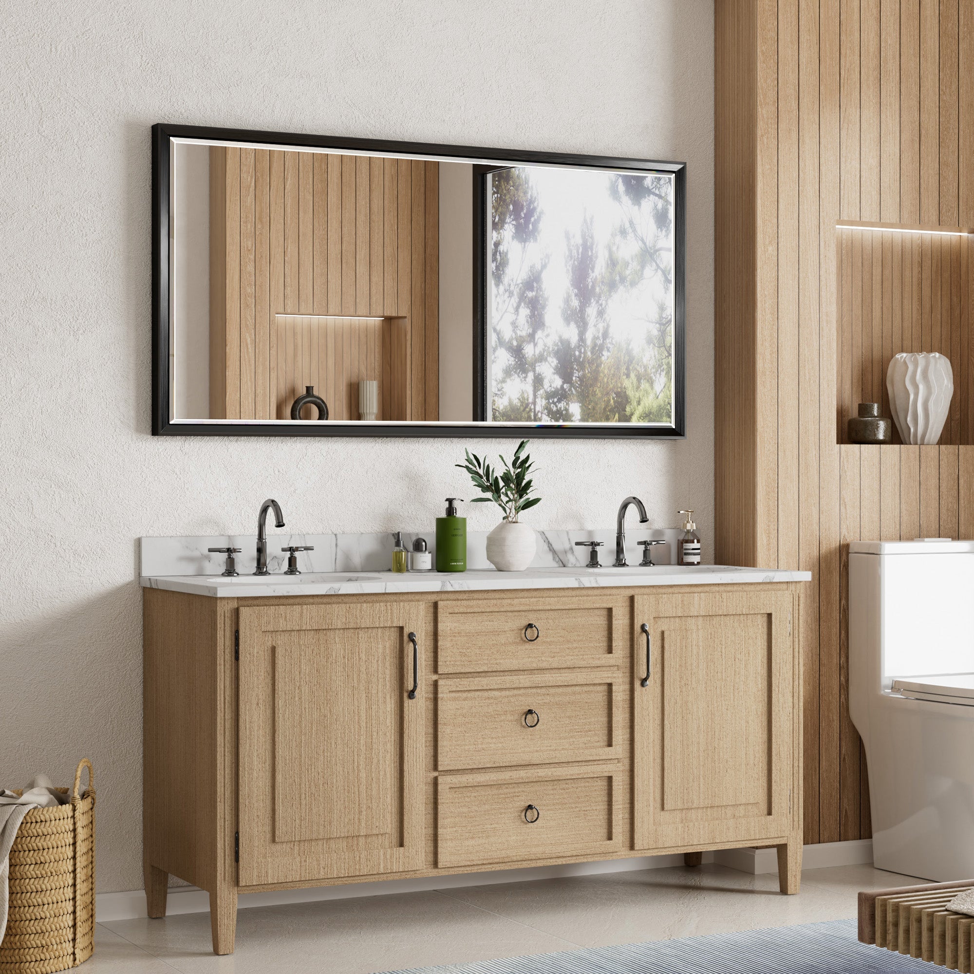 QueenFun Brushed Black Beveled Bathroom Mirror QueenFun