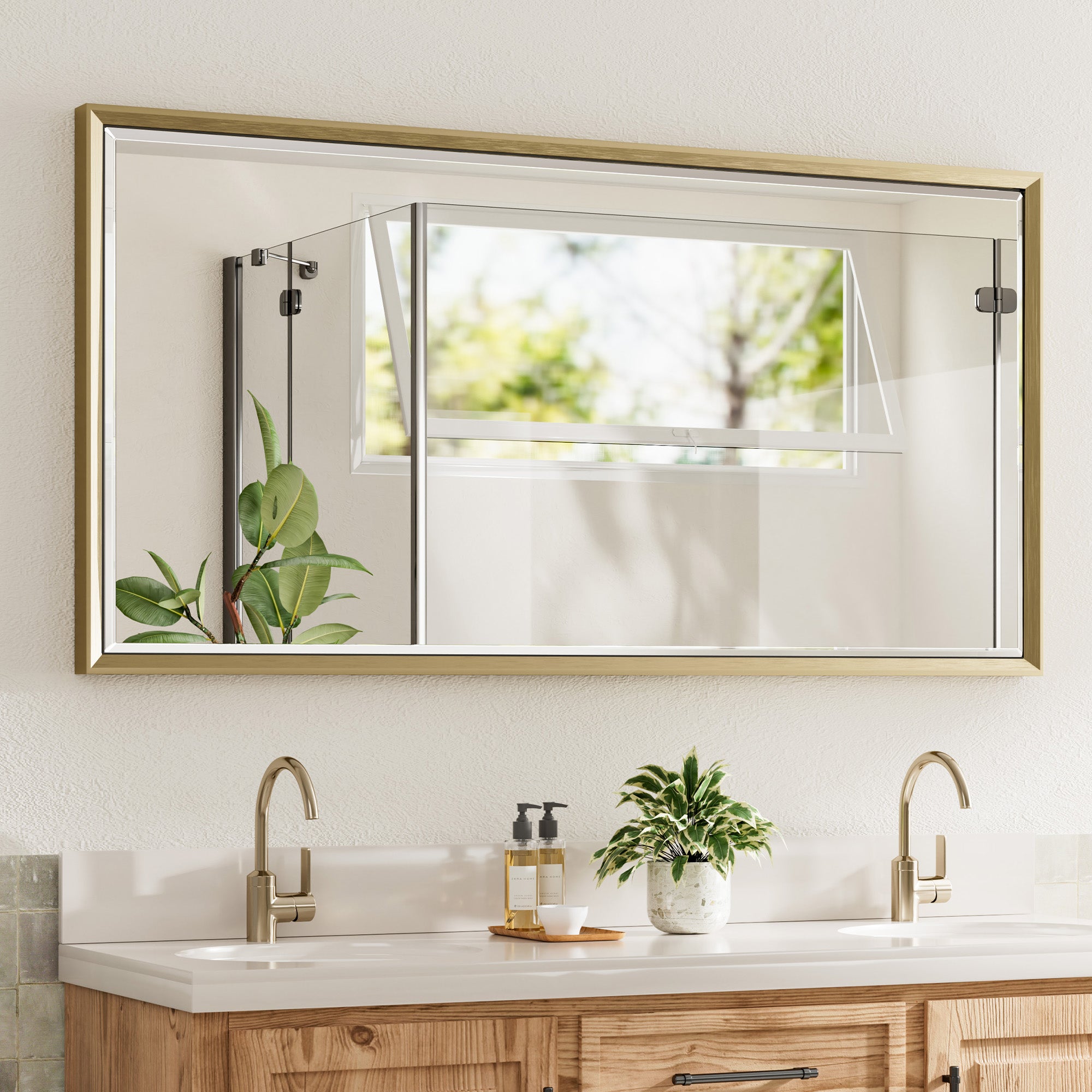 Lusso Beveled Rectangle Bathroom Mirror | 48" x 24" Large Metal Framed Wall Mirror for Double Vanity