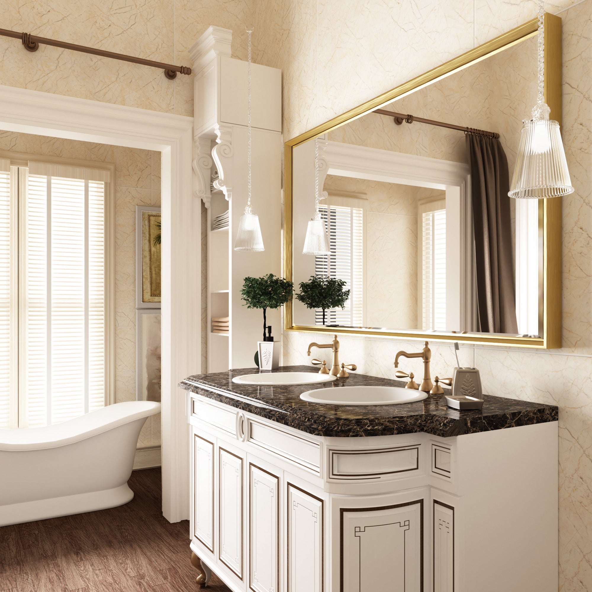Lusso Beveled Rectangle Bathroom Mirror | 48" x 30" Large Metal Framed Wall Mirror for Double Vanity