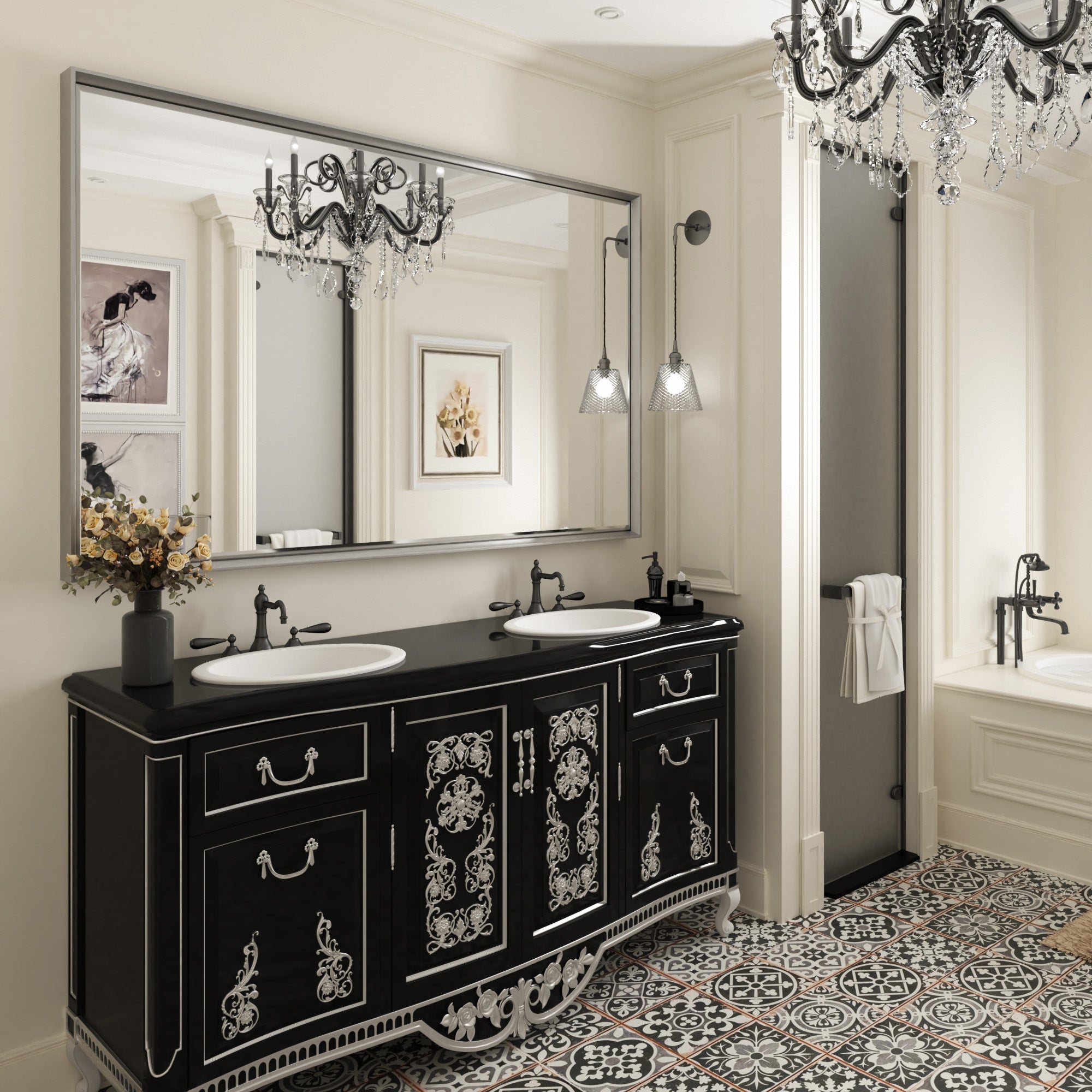 Lusso Beveled Rectangle Bathroom Mirror | 48" x 30" Large Metal Framed Wall Mirror for Double Vanity