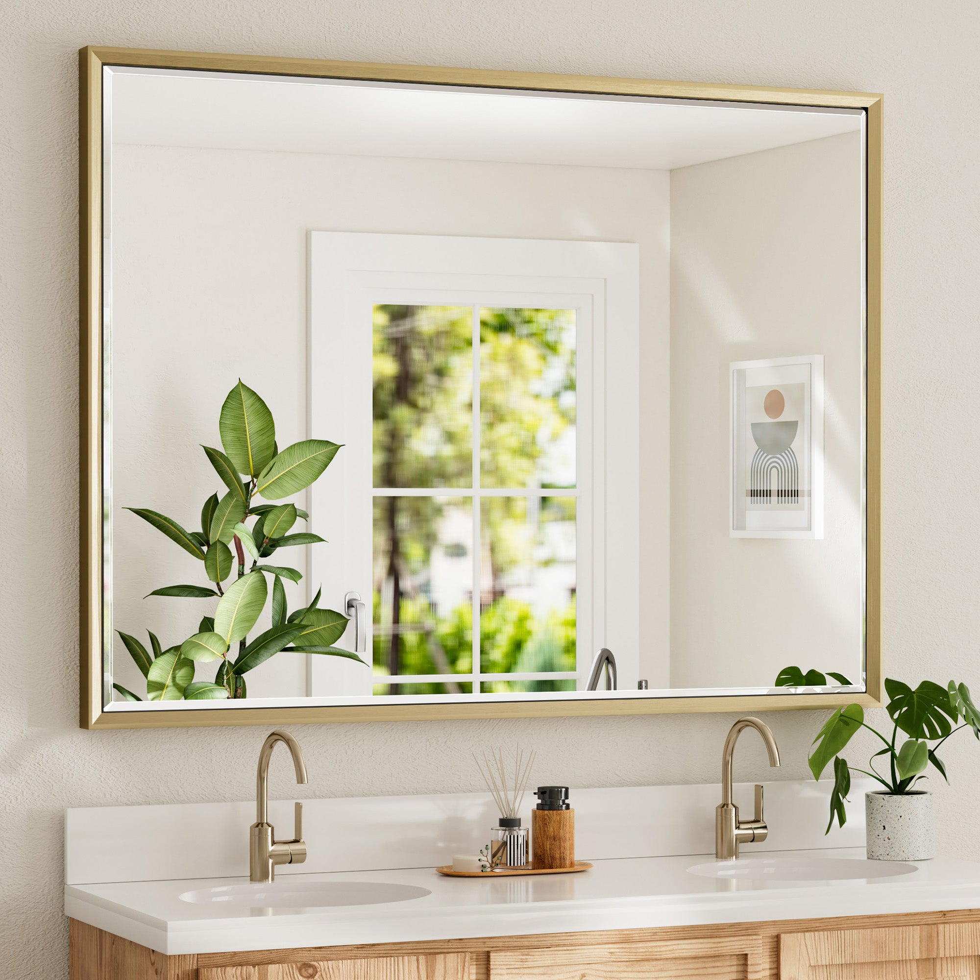 Lusso Beveled Rectangle Bathroom Mirror | 48" x 36" Large Metal Framed Wall Mirror for Double Vanity