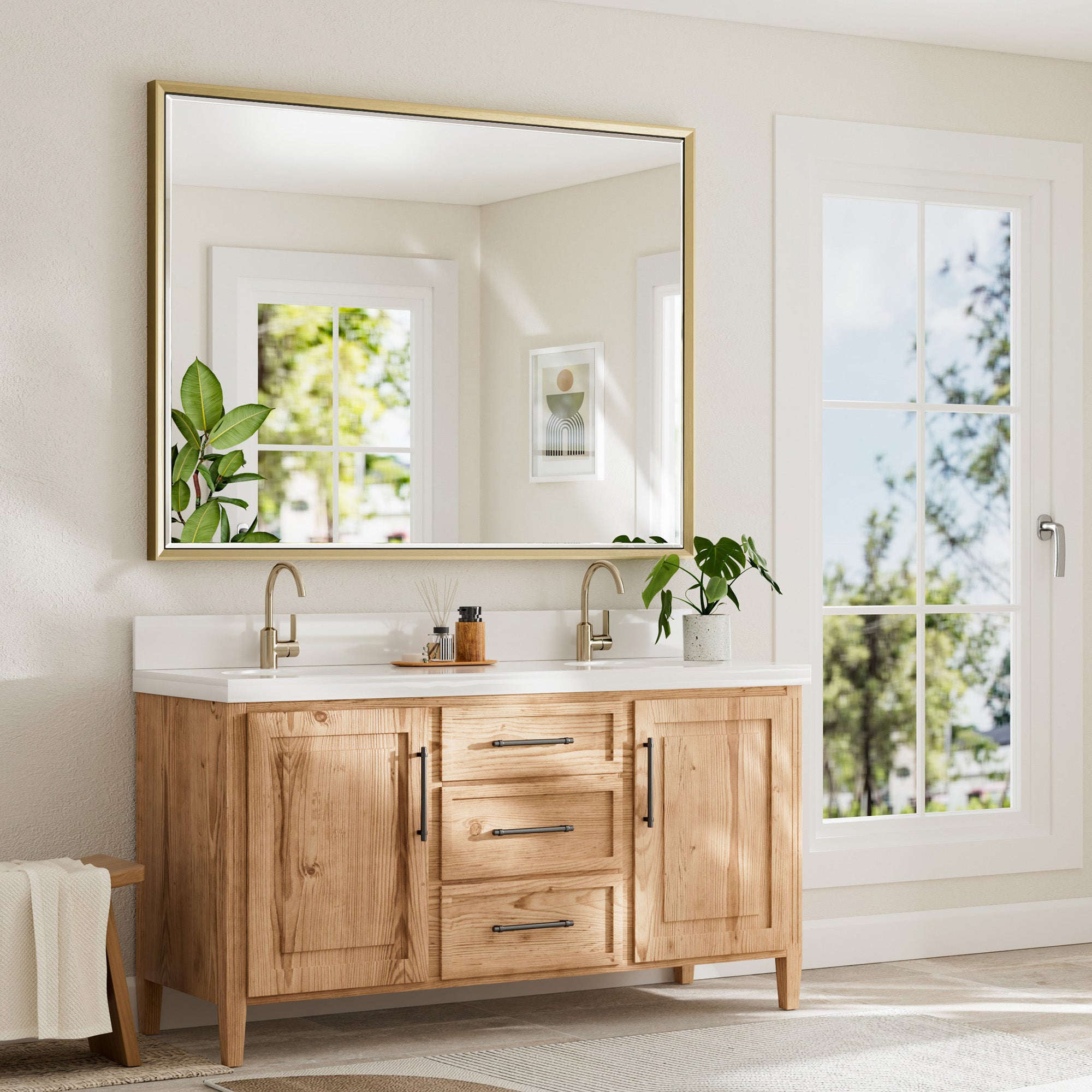 Lusso Beveled Rectangle Bathroom Mirror | 48" x 36" Large Metal Framed Wall Mirror for Double Vanity