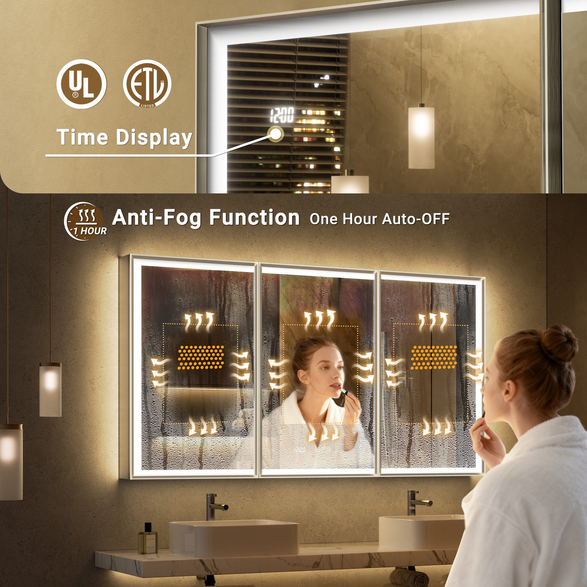 LumiEdge 60x30'' Beveled Nickel-Framed LED Medicine Cabinet
