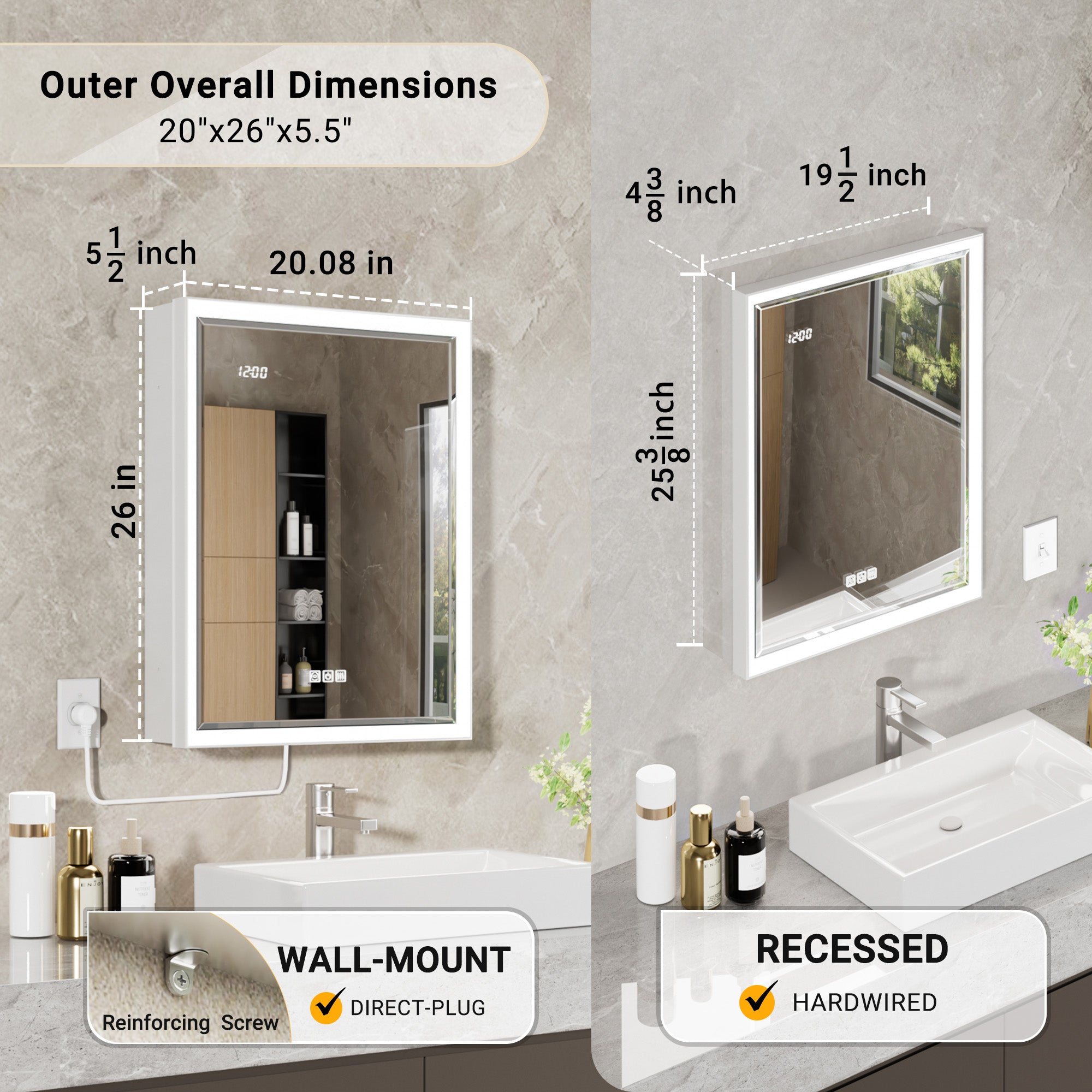 Prism 20x26'' Double-Beveled Artisan LED Medicine Cabinet Left-Hand Hinge