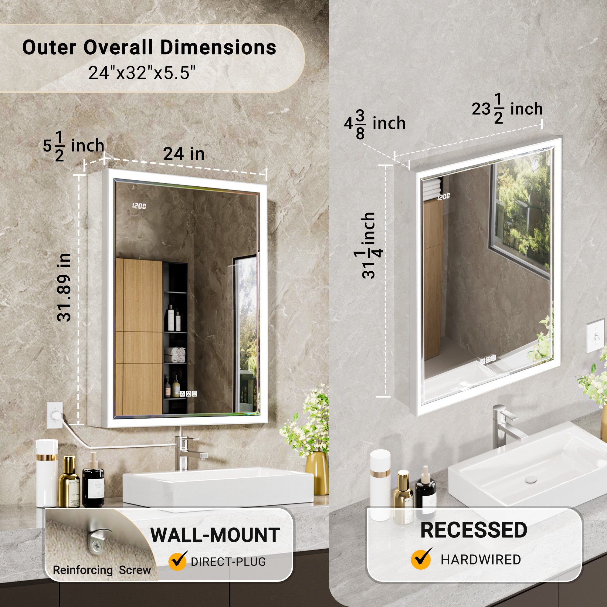 Prism 24x32'' Double-Beveled Artisan LED Medicine Cabinet Left-Hand Hinge