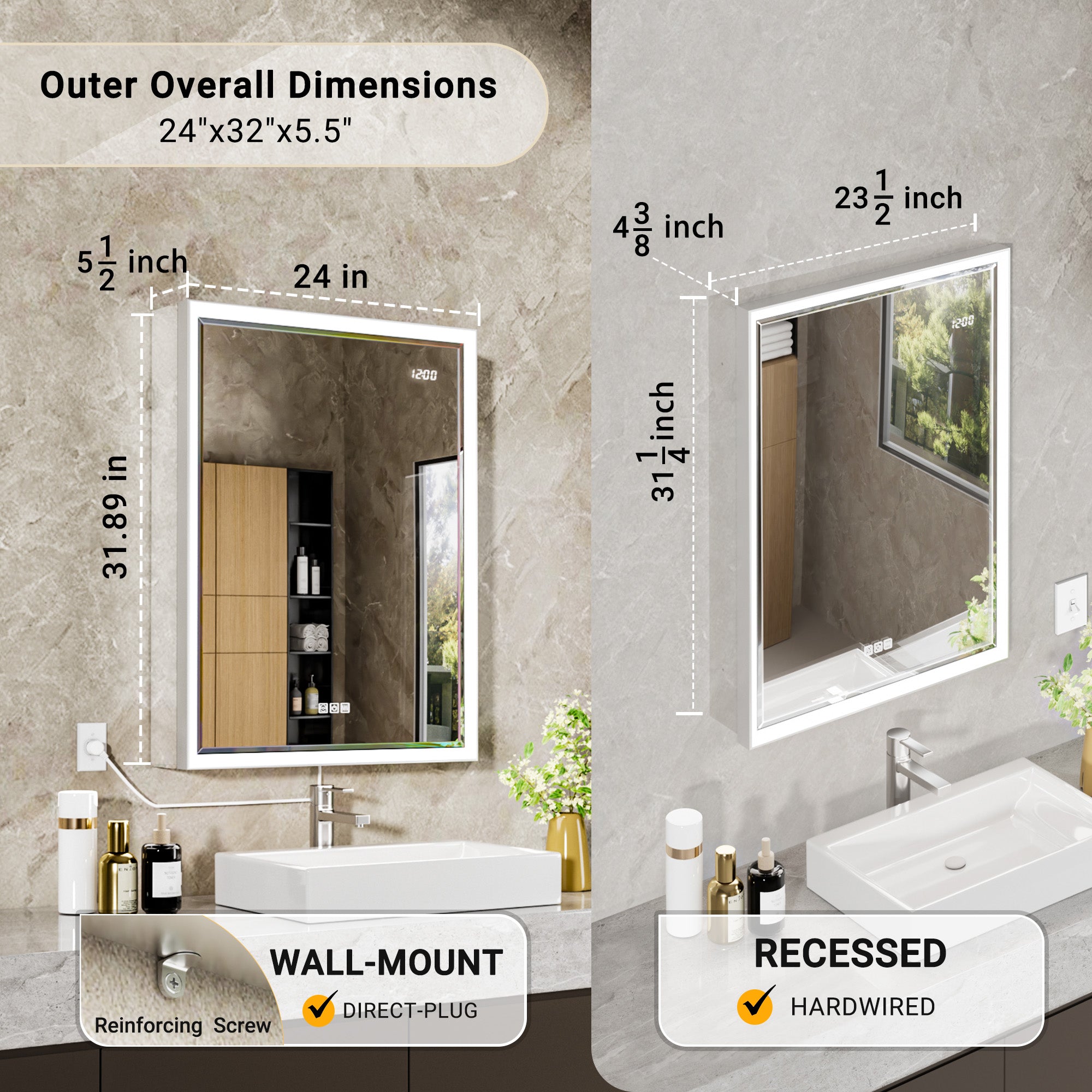 Prism 24x32'' Double-Beveled Artisan LED Medicine Cabinet Right-Hand Hinge
