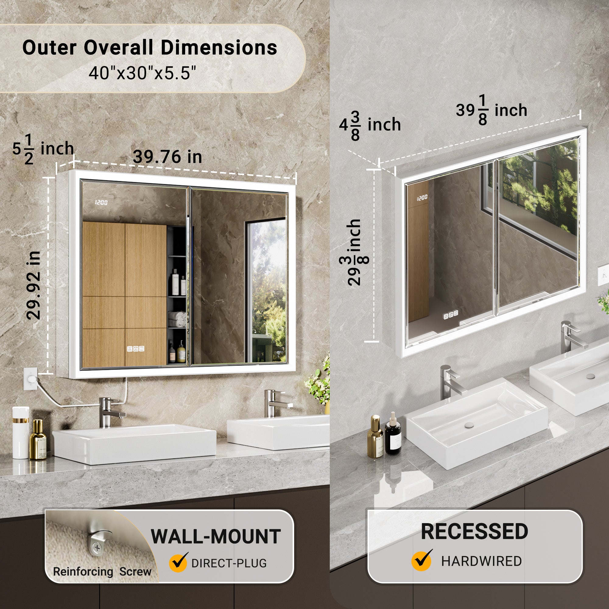 Prism 40x30'' Double-Beveled Artisan LED Medicine Cabinet