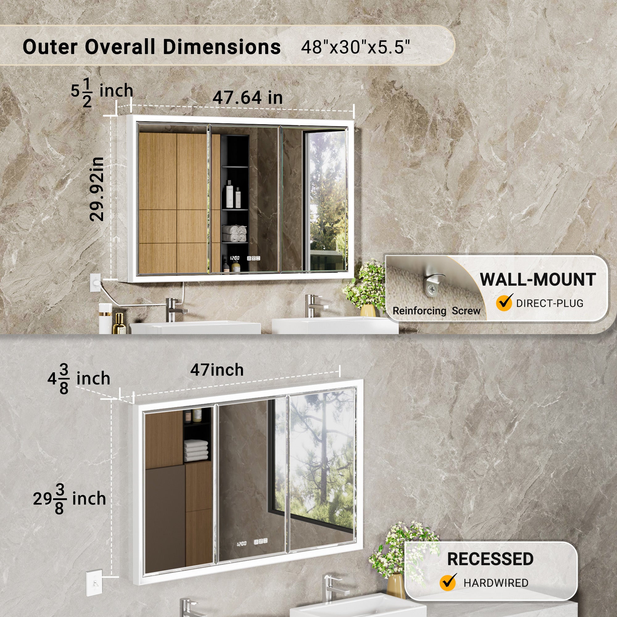 Prism 48x30'' Double-Beveled Artisan LED Medicine Cabinet